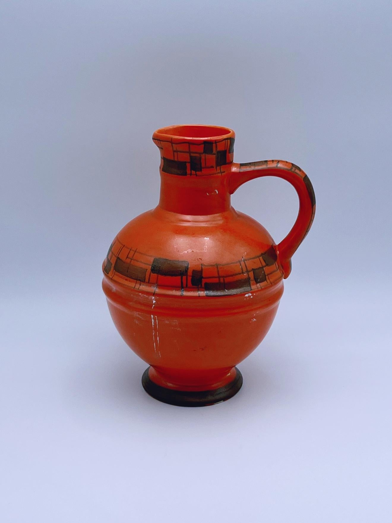 Norvégien Vase pichet peint à la main par Egersund Faience, Norvège, années 1930 en vente