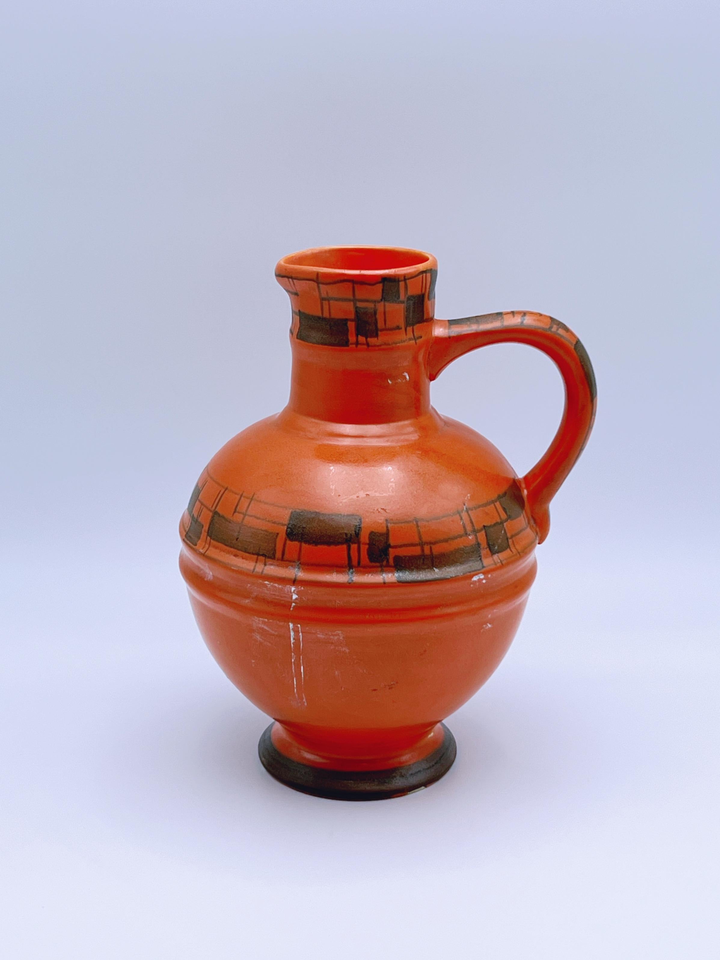 20ième siècle Vase pichet peint à la main par Egersund Faience, Norvège, années 1930 en vente