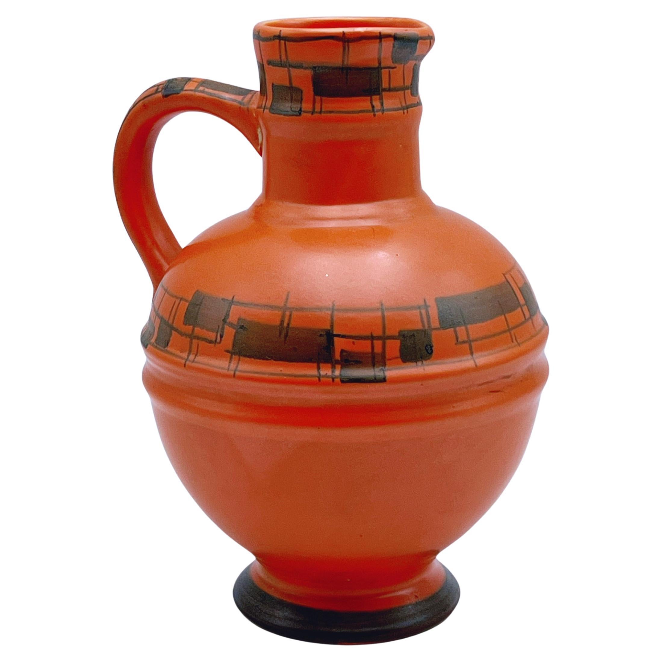 Vaso brocca Art Déco dipinto a mano di Egersund Faience, Norvegia, anni '30