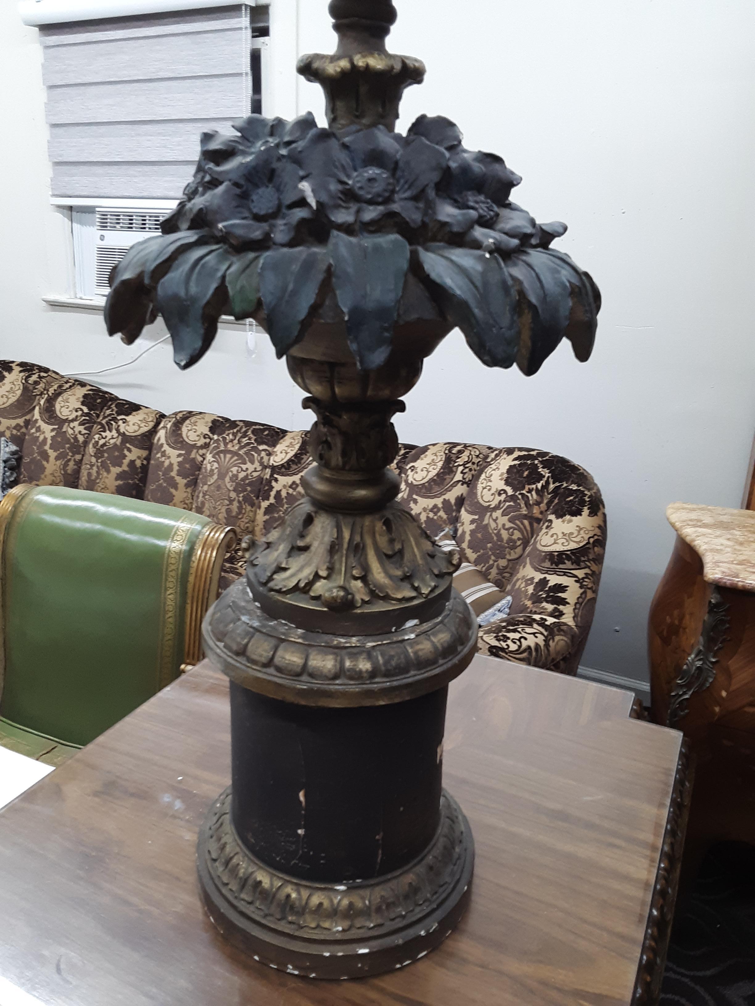 Art Deco Hand Painted Plaster Pineapple Planter 3 Part Tower In Fair Condition For Sale In Lakewood, NJ
