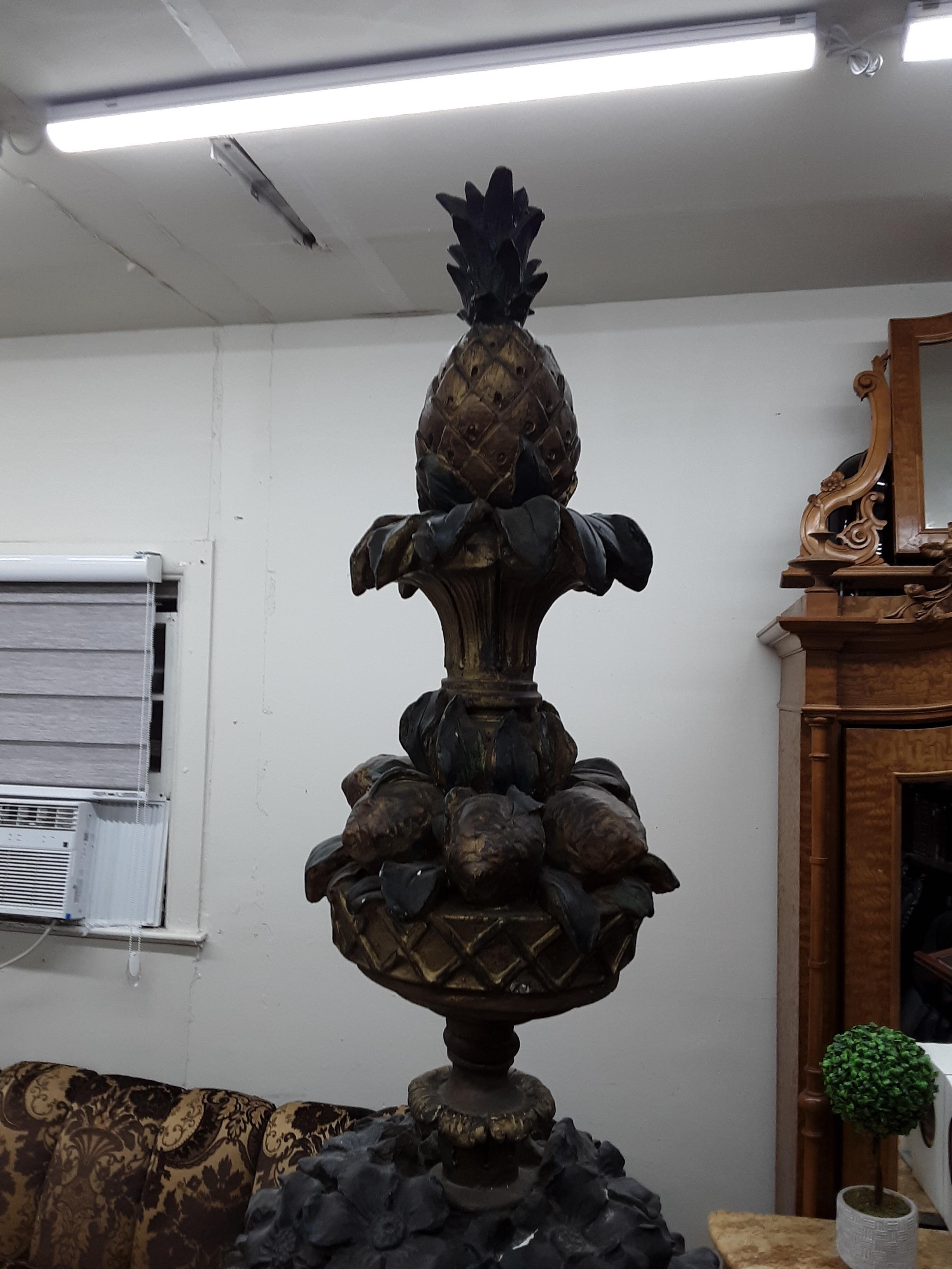 20th Century Art Deco Hand Painted Plaster Pineapple Planter 3 Part Tower For Sale
