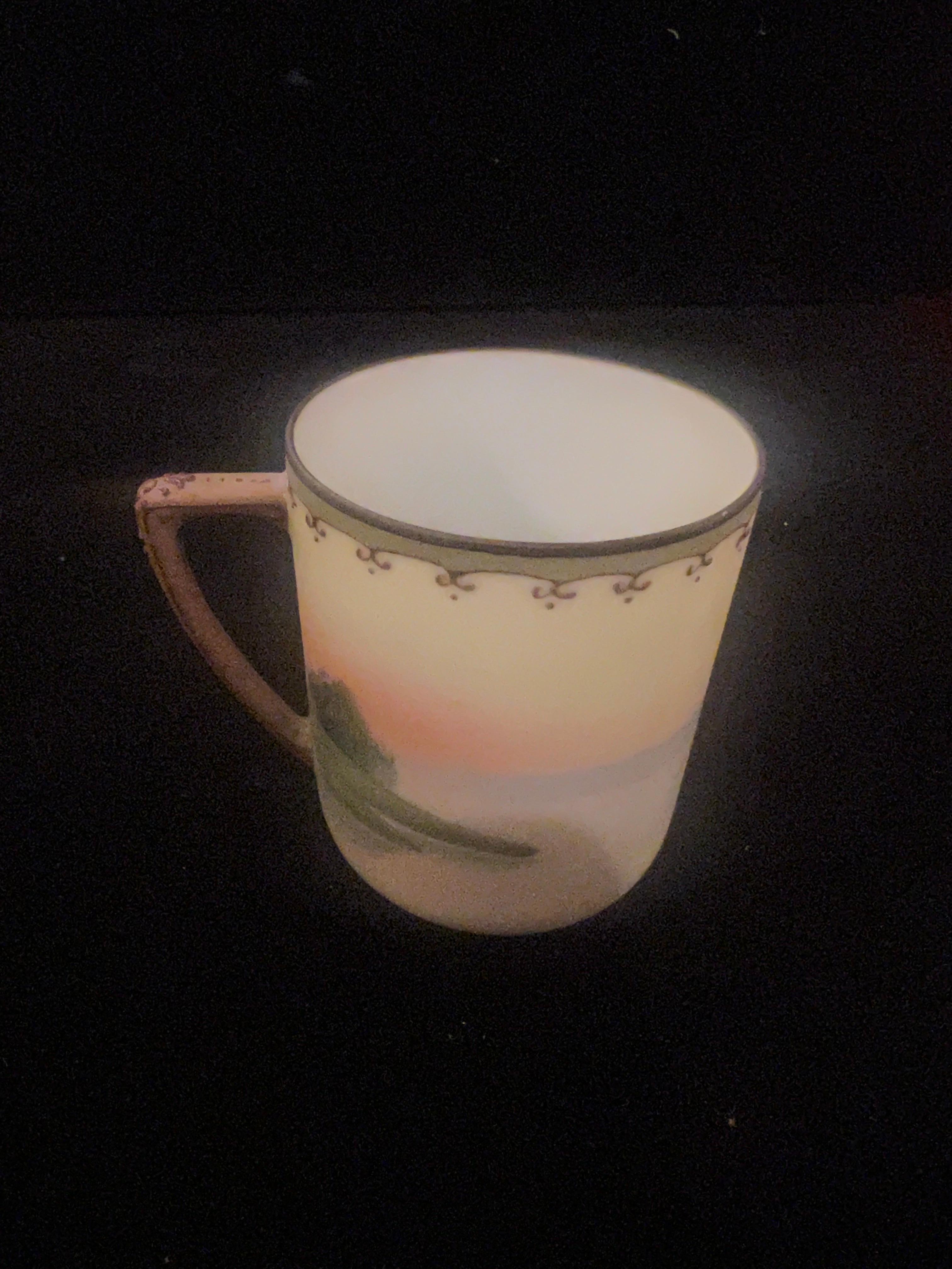 art Deco hand Painted Porcelain Set of Tea Cups & Saucers by Nippon Japan For Sale 3
