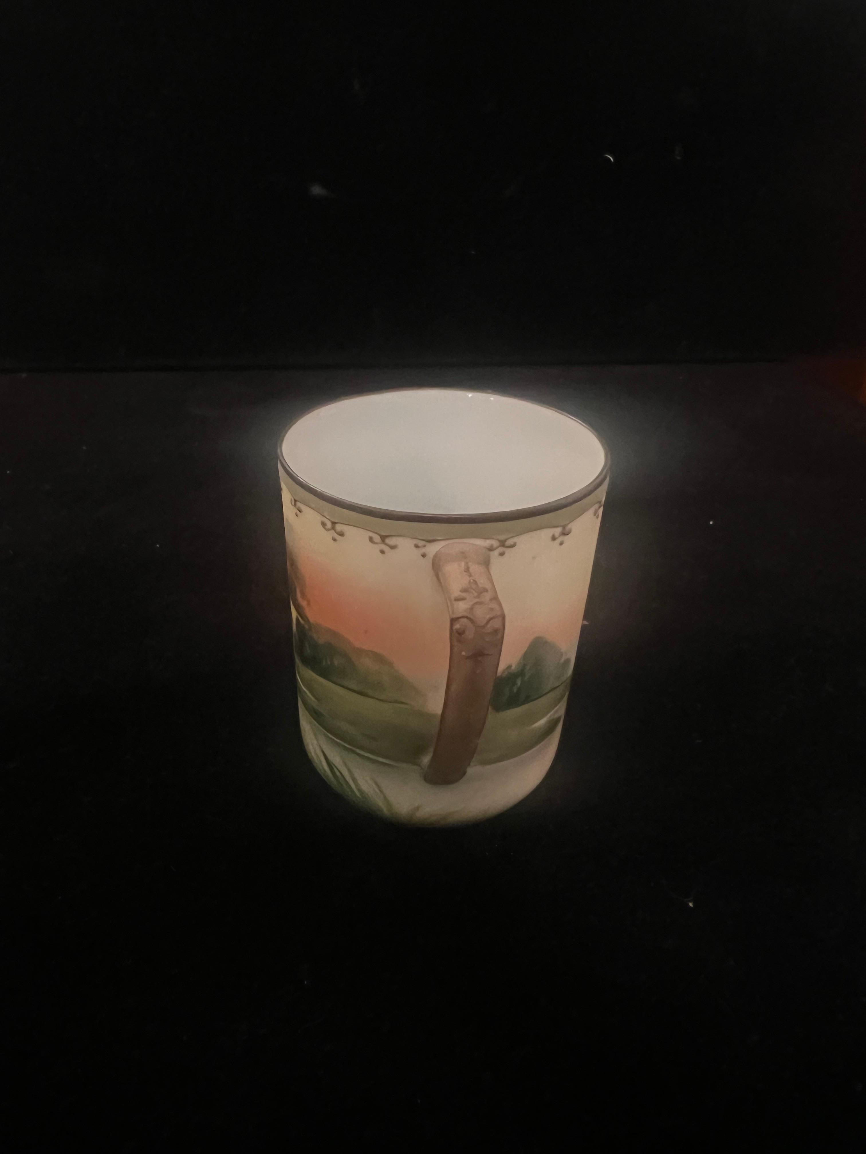 art Deco hand Painted Porcelain Set of Tea Cups & Saucers by Nippon Japan For Sale 5