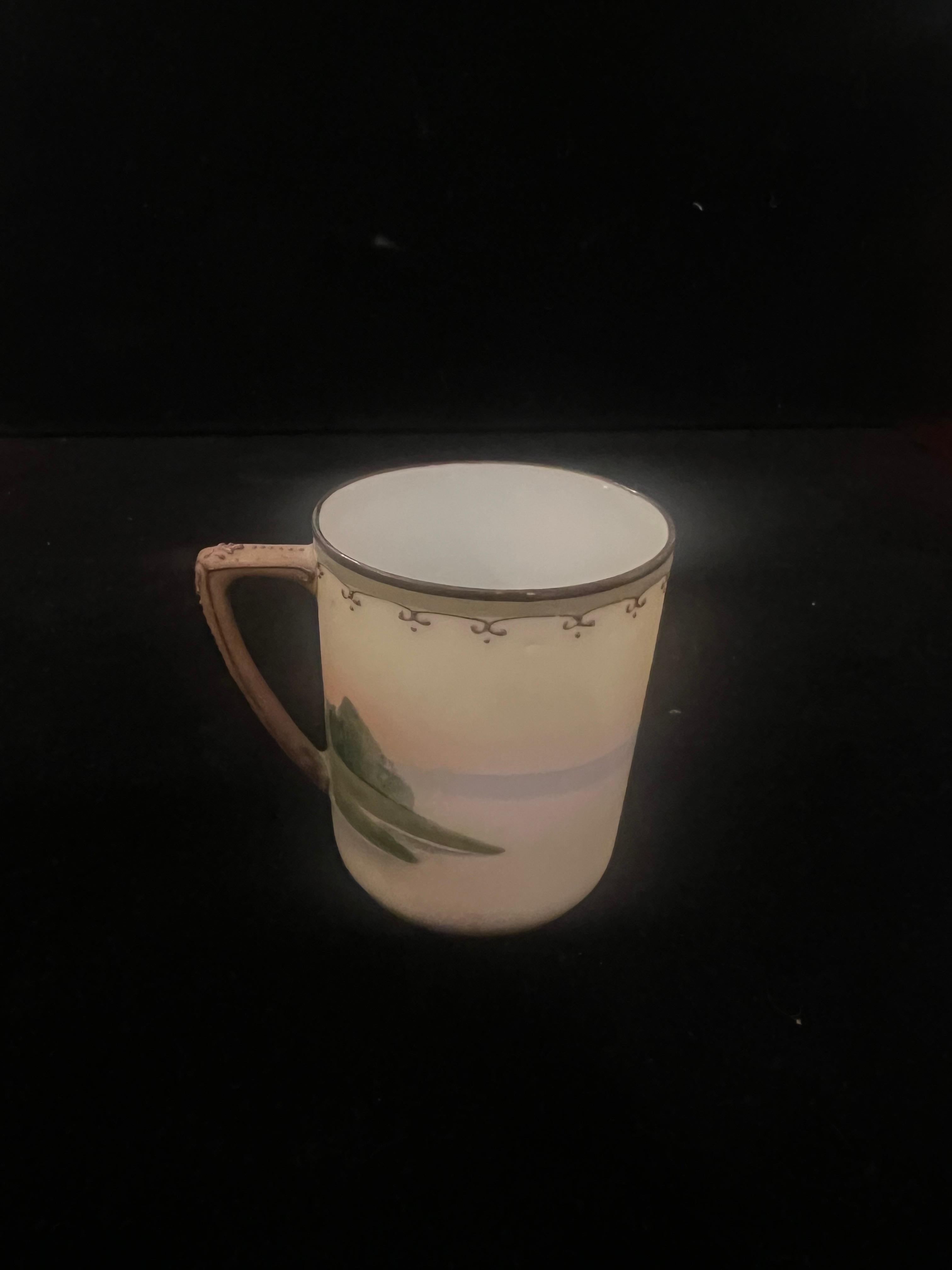 Hand-Painted art Deco hand Painted Porcelain Set of Tea Cups & Saucers by Nippon Japan For Sale