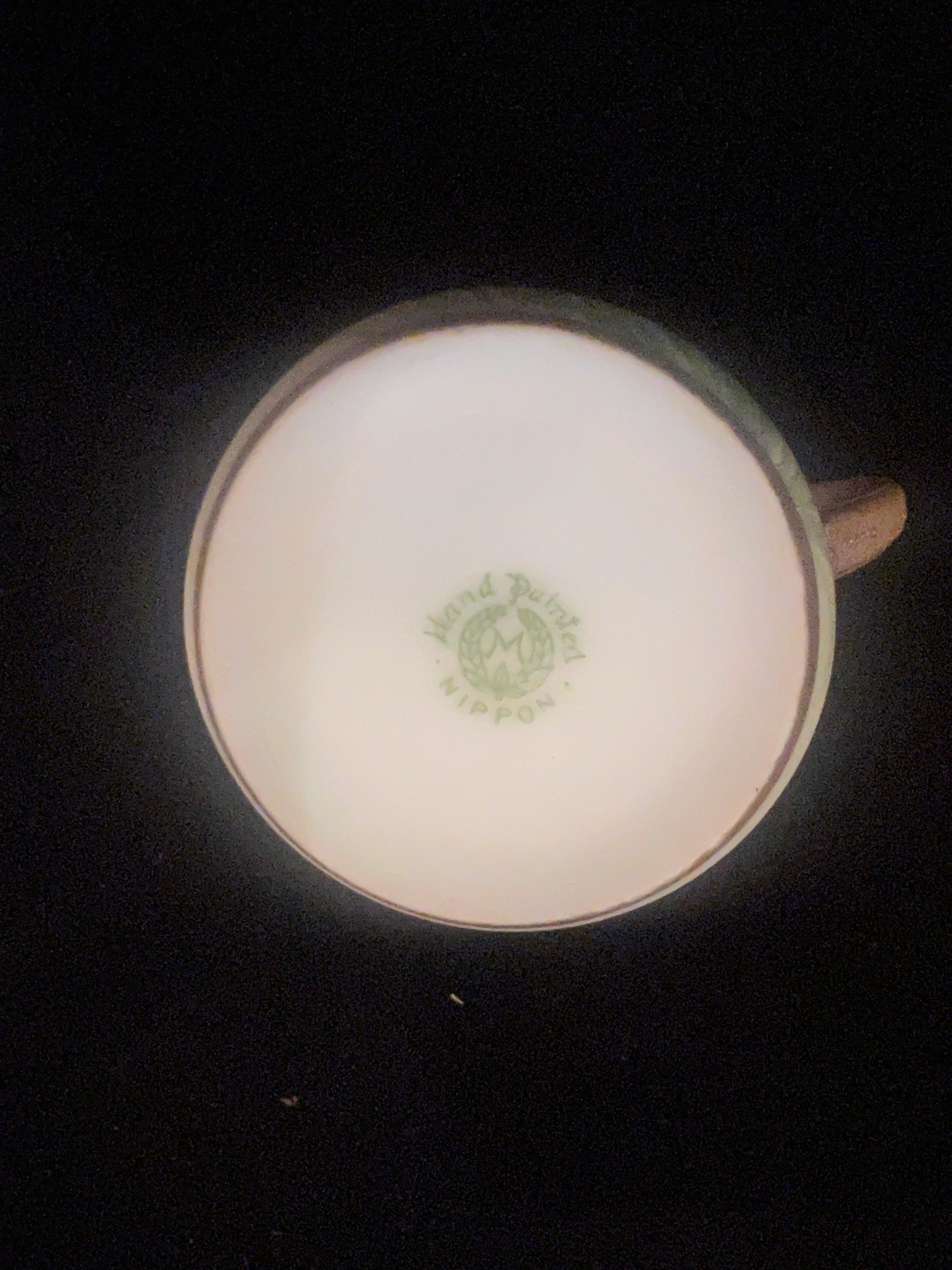 art Deco hand Painted Porcelain Set of Tea Cups & Saucers by Nippon Japan In Good Condition For Sale In San Diego, CA