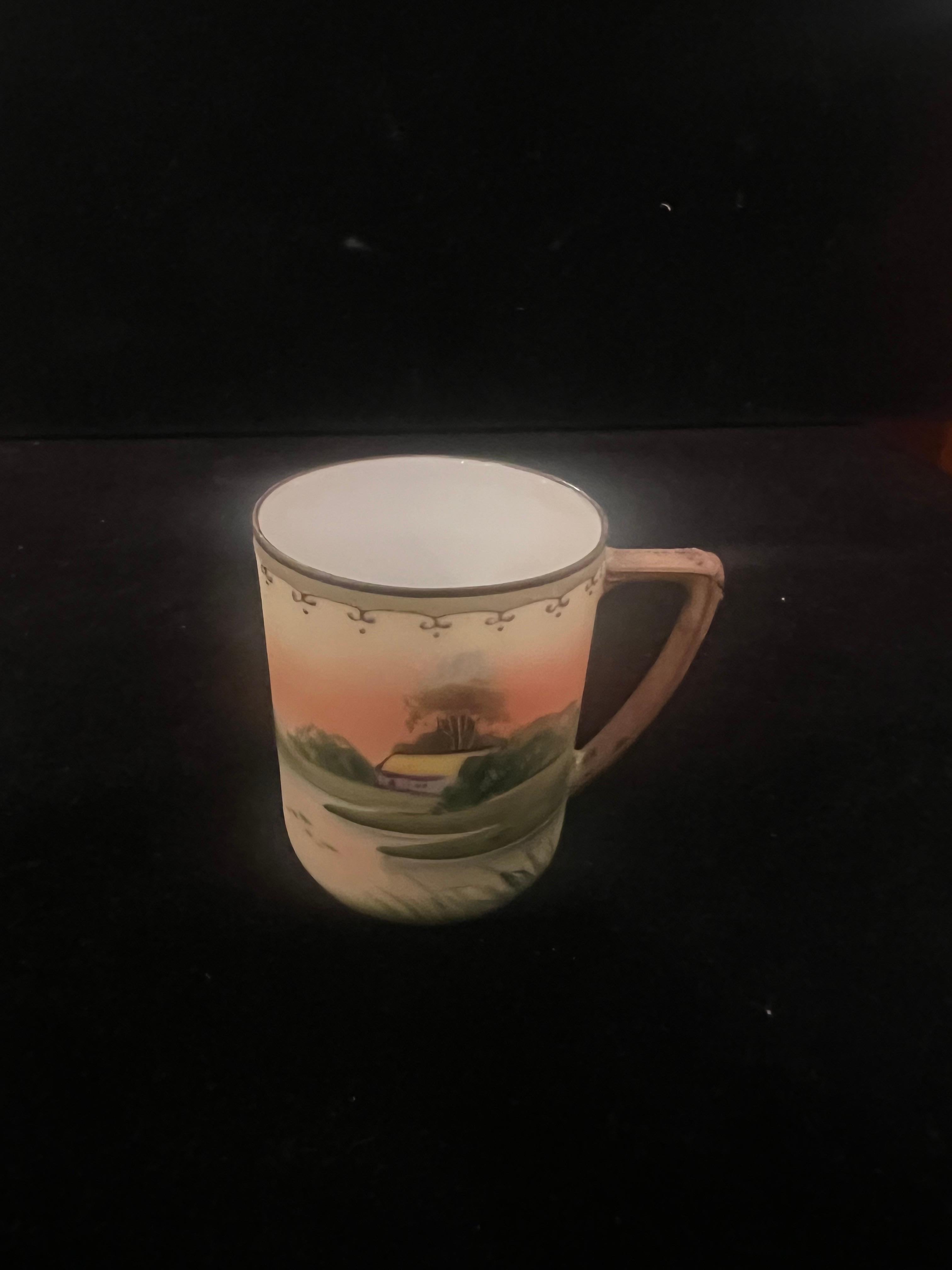 art Deco hand Painted Porcelain Set of Tea Cups & Saucers by Nippon Japan For Sale 1