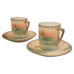 art Deco hand Painted Porcelain Set of Tea Cups & Saucers by Nippon Japan