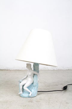 Art Deco Hand Painted Porcelain Table Lamp with a Woman Figure
