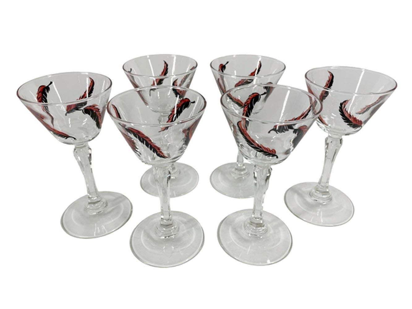 Art Deco, Hand Painted Rooster Cocktail Shaker & 6 Stemmed Glasses For Sale 3