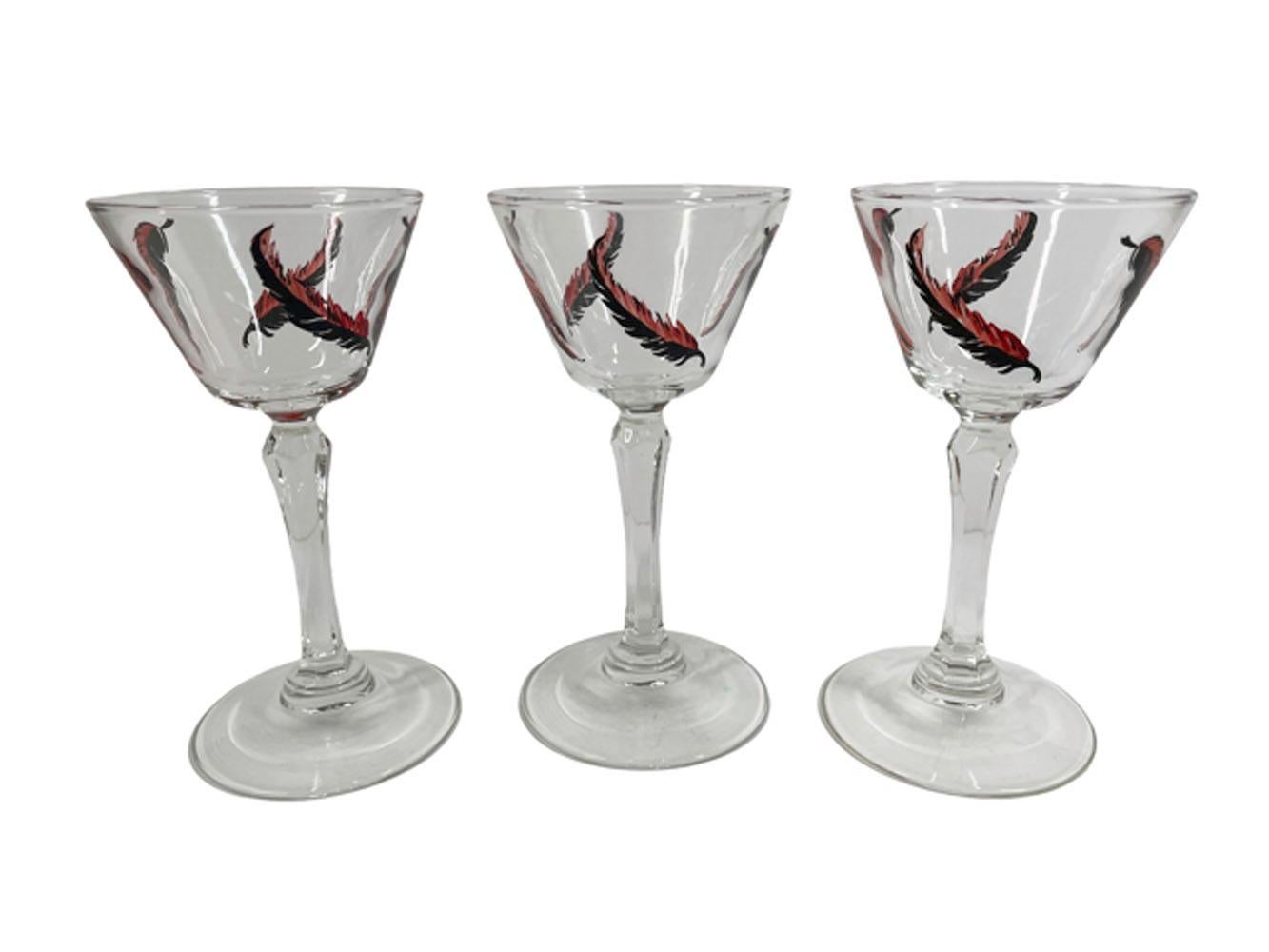 Art Deco, Hand Painted Rooster Cocktail Shaker & 6 Stemmed Glasses For Sale 4