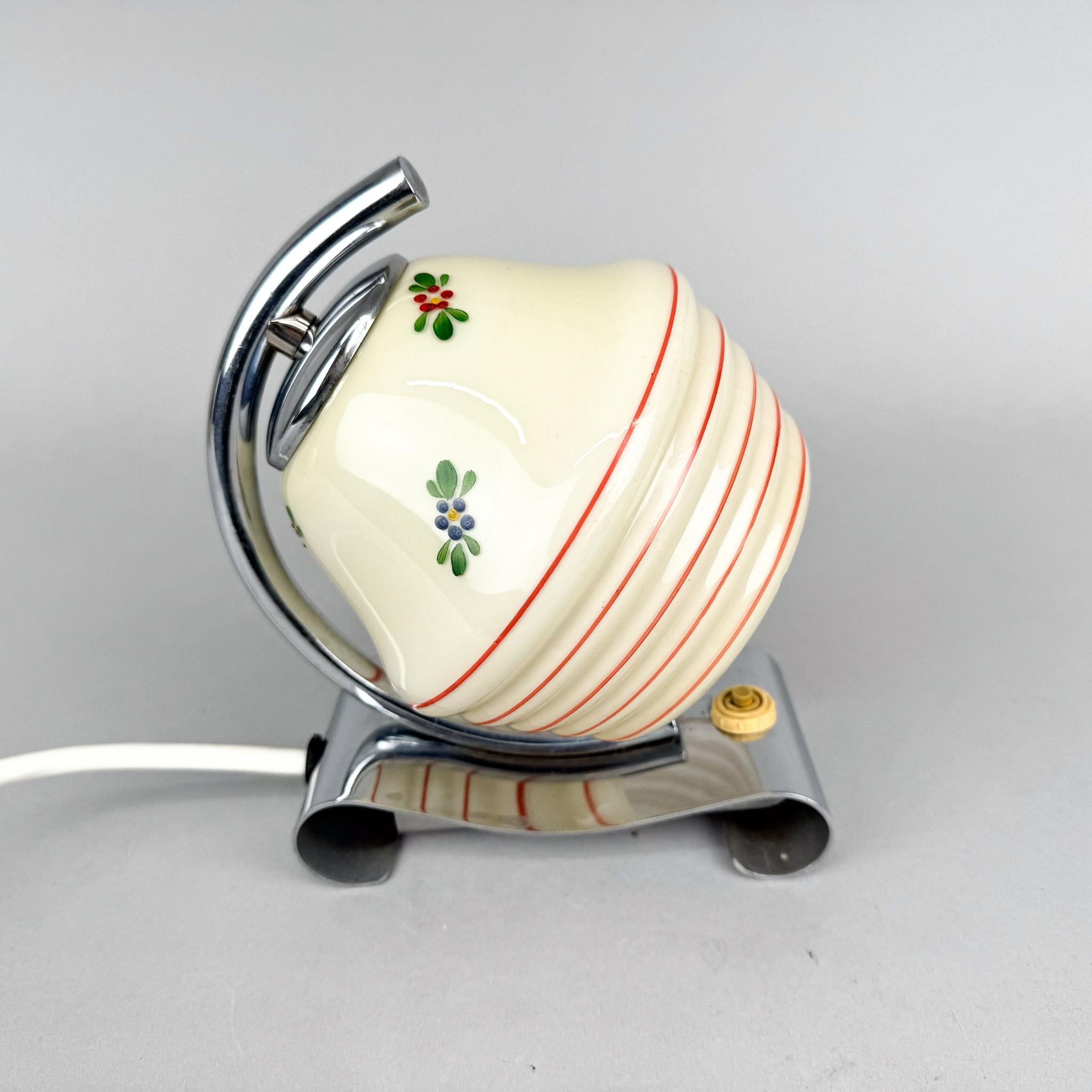 Art Deco Hand Painted Table or Bedside Lamp, Czechoslovakia 6
