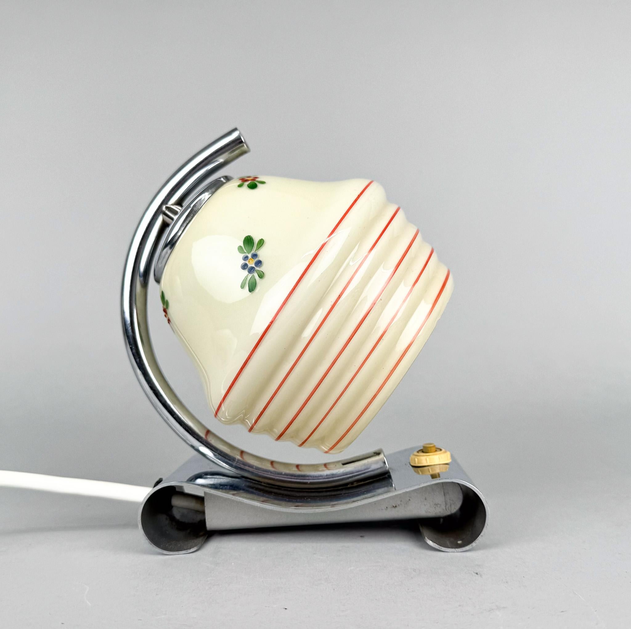 Art Deco Hand Painted Table or Bedside Lamp, Czechoslovakia In Good Condition In Praha, CZ