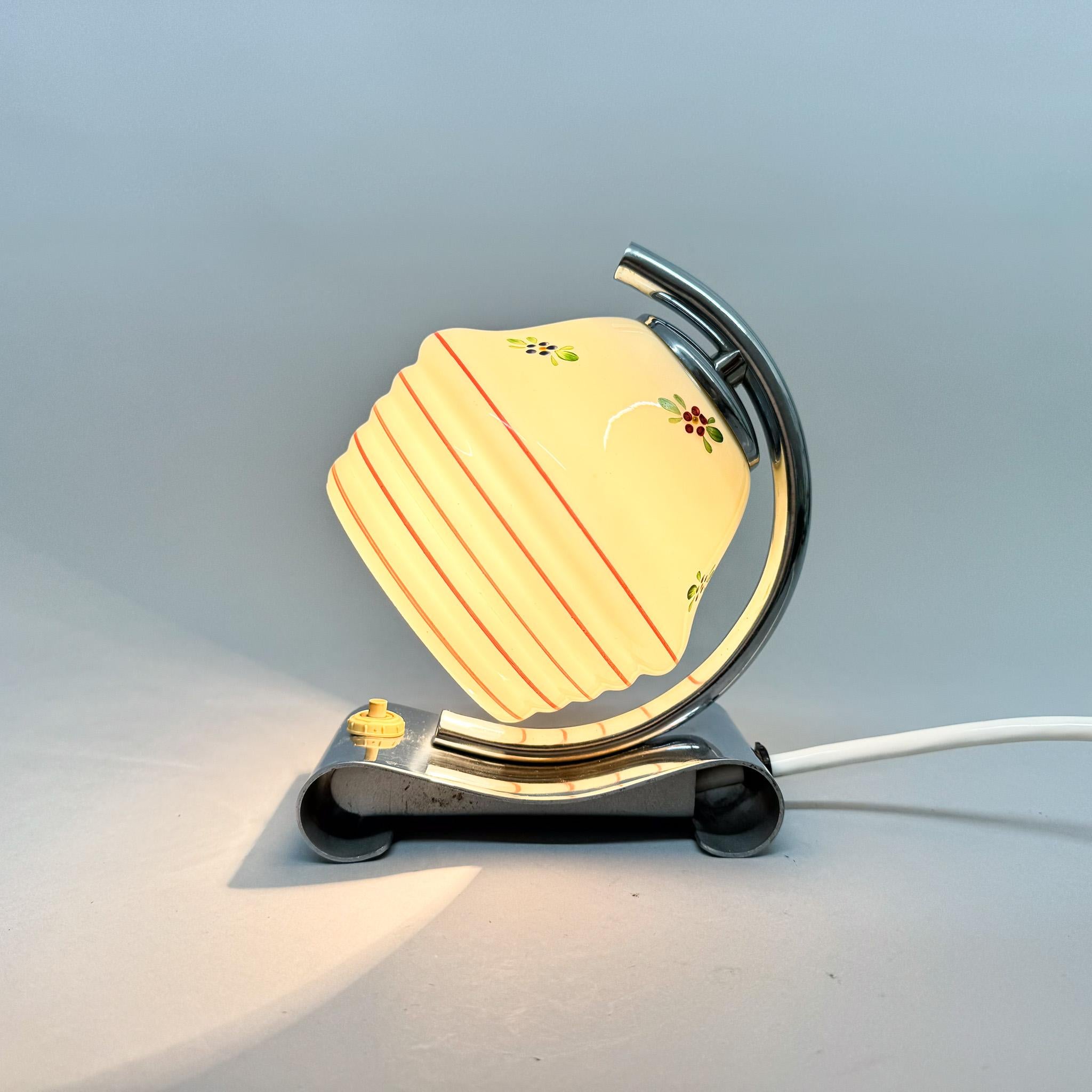 20th Century Art Deco Hand Painted Table or Bedside Lamp, Czechoslovakia