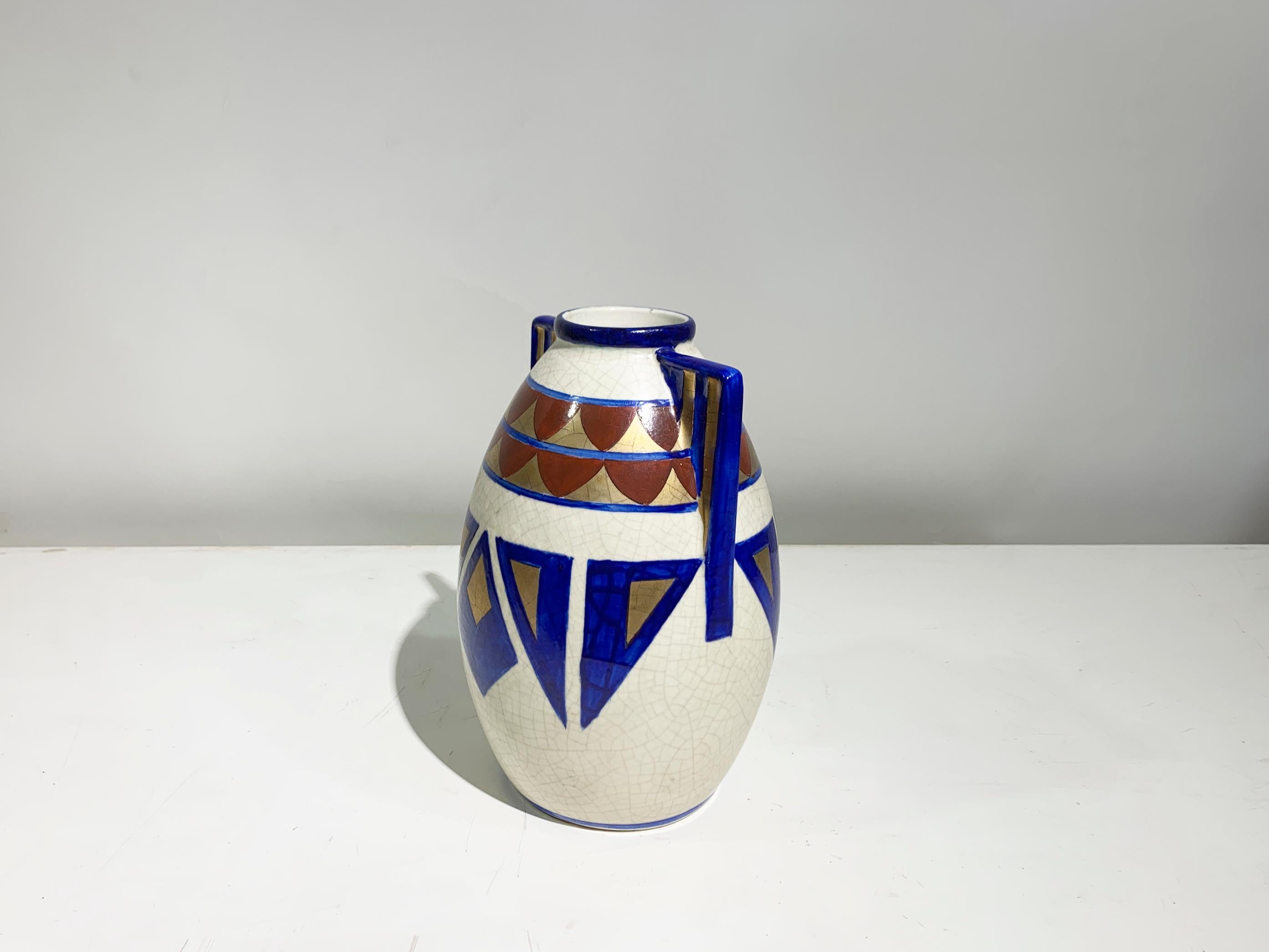 Dipinto a mano Vaso Art Déco dipinto a mano, motivi geometrici, Francia in vendita