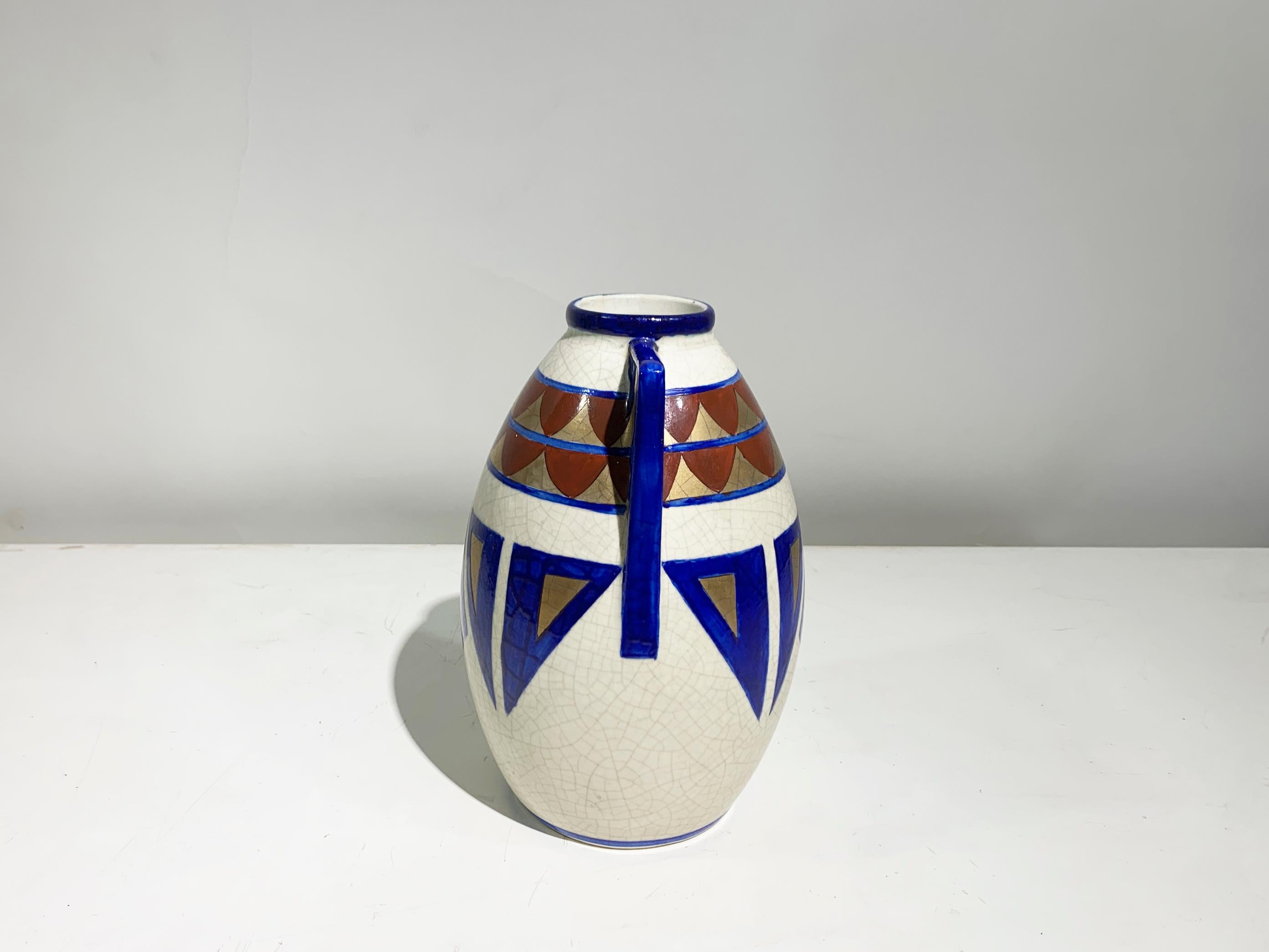 Vaso Art Déco dipinto a mano, motivi geometrici, Francia In condizioni buone in vendita a Beirut, LB