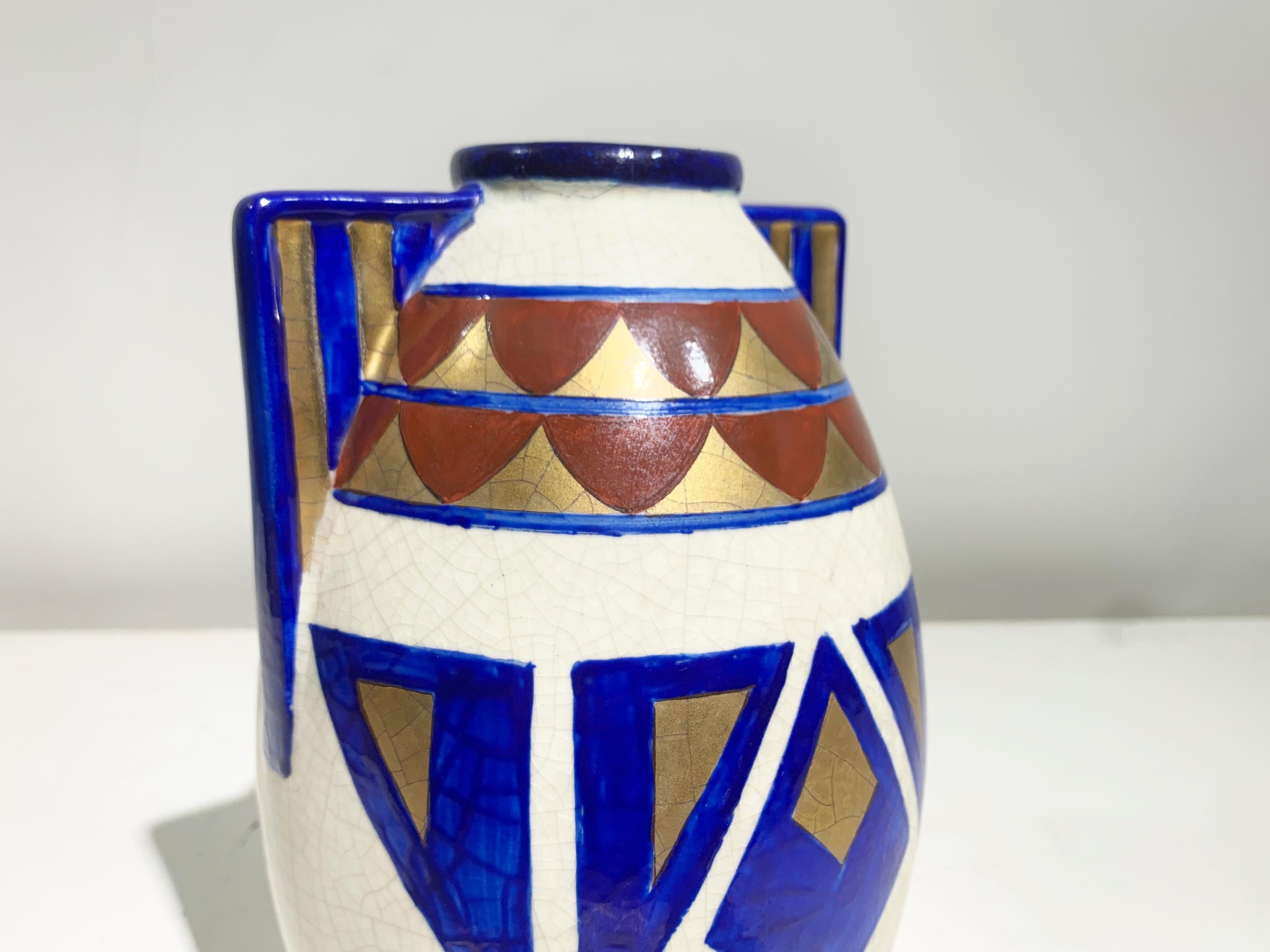 Vaso Art Déco dipinto a mano, motivi geometrici, Francia in vendita 1
