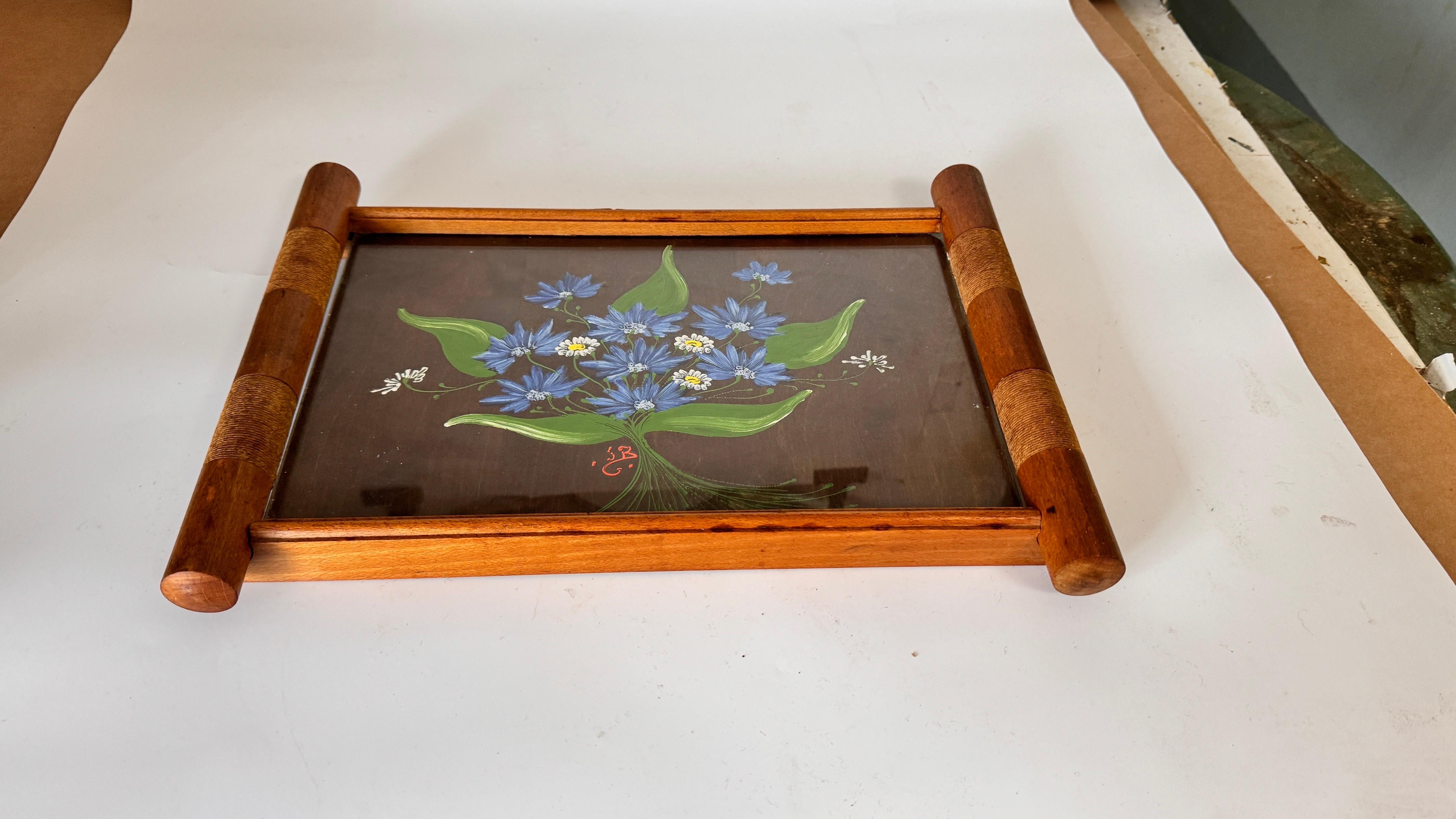 Bandeja de Madera Pintada a Mano Art Decó Color Marrón  Francia 1940 Francés en venta