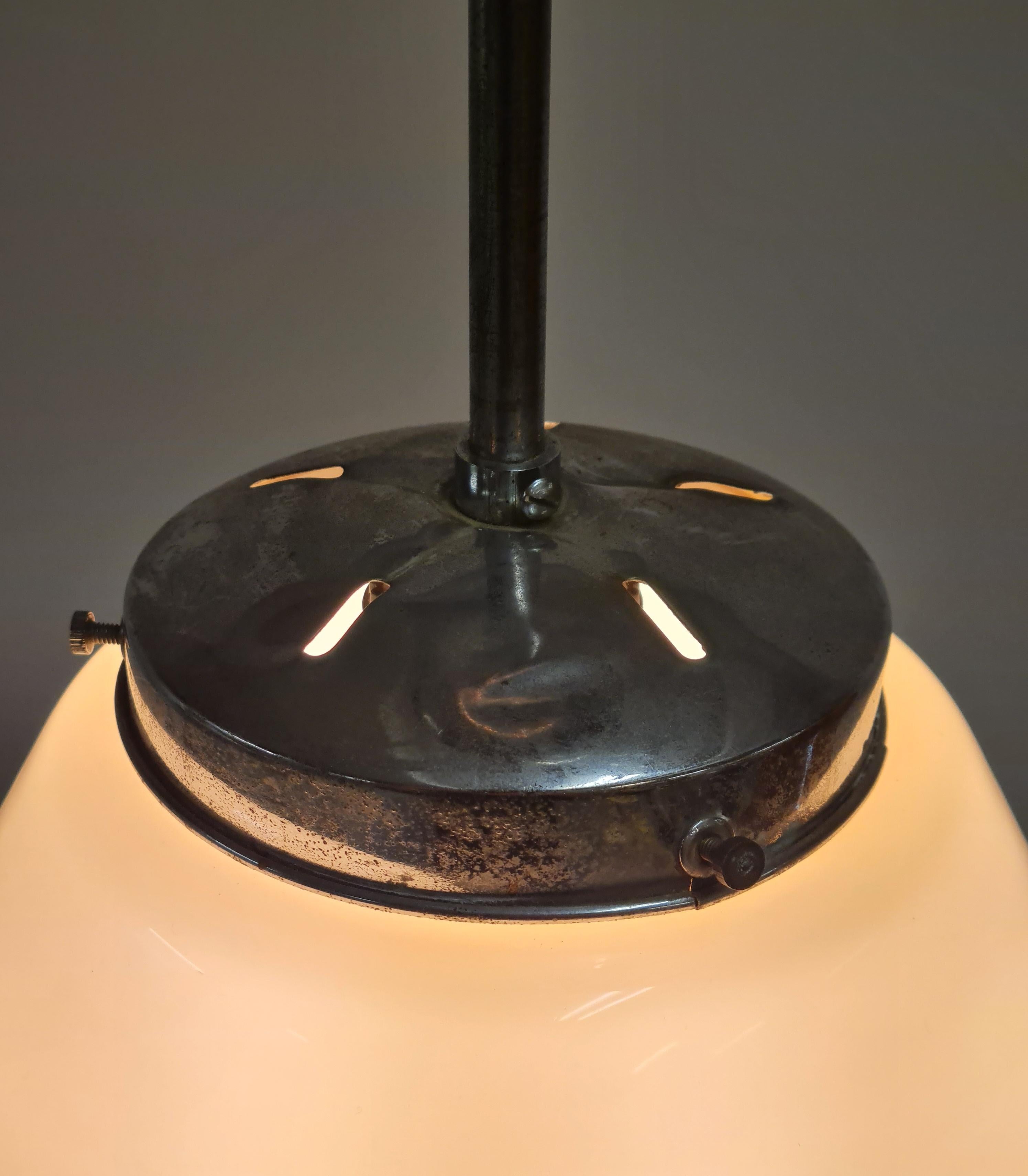 Metal Art Deco Hand Painted Ziggurat Ceiling Pendant, Finland 1940s