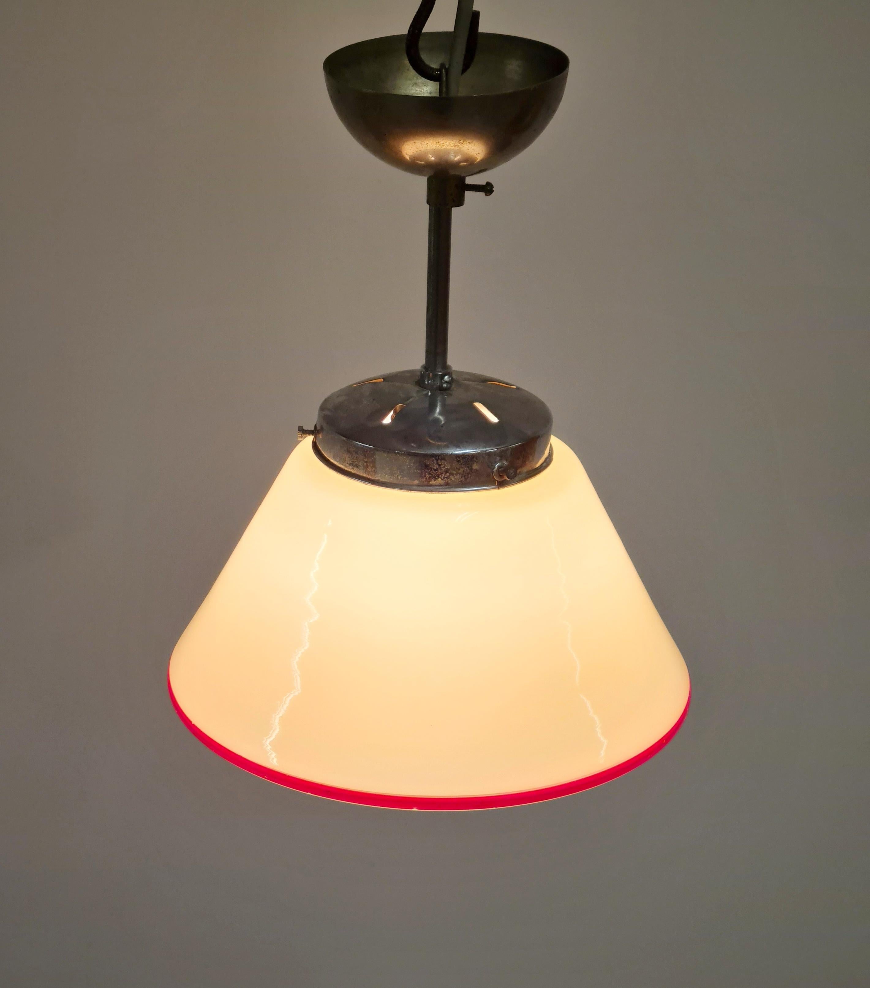 Art Deco Hand Painted Ziggurat Ceiling Pendant, Finland 1940s 1