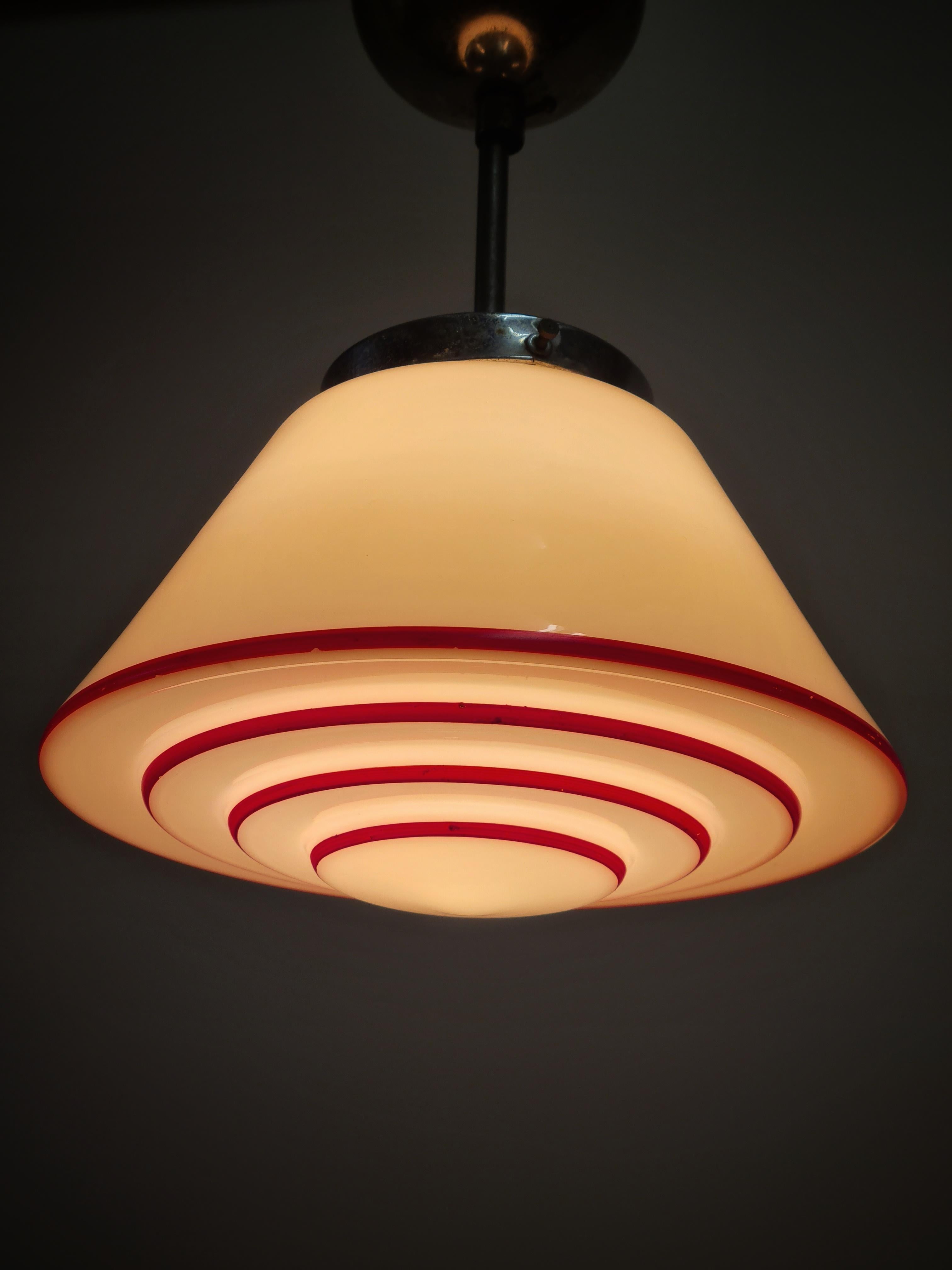 Art Deco Hand Painted Ziggurat Ceiling Pendant, Finland 1940s 3