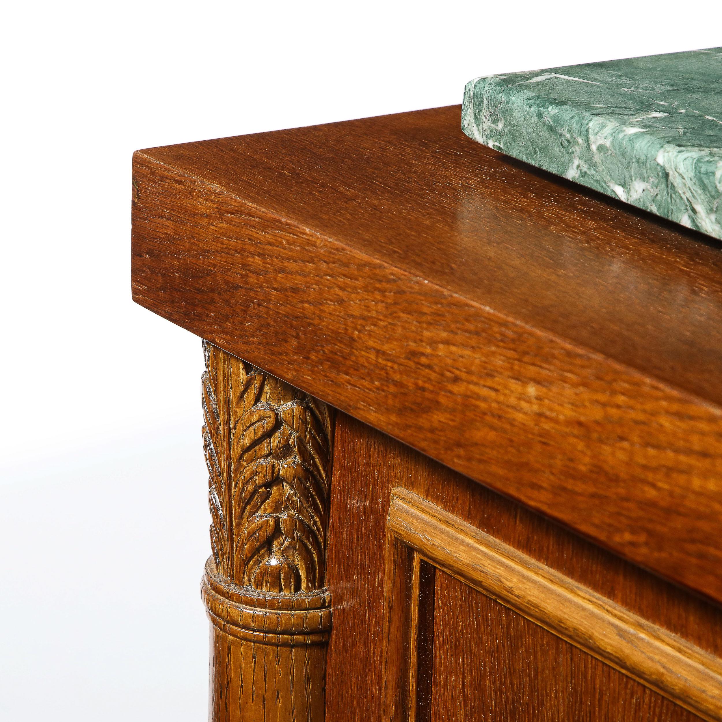 Art Deco Hand Rubbed Oak Pedestal with Exotic Green Rotating Marble Top For Sale 5