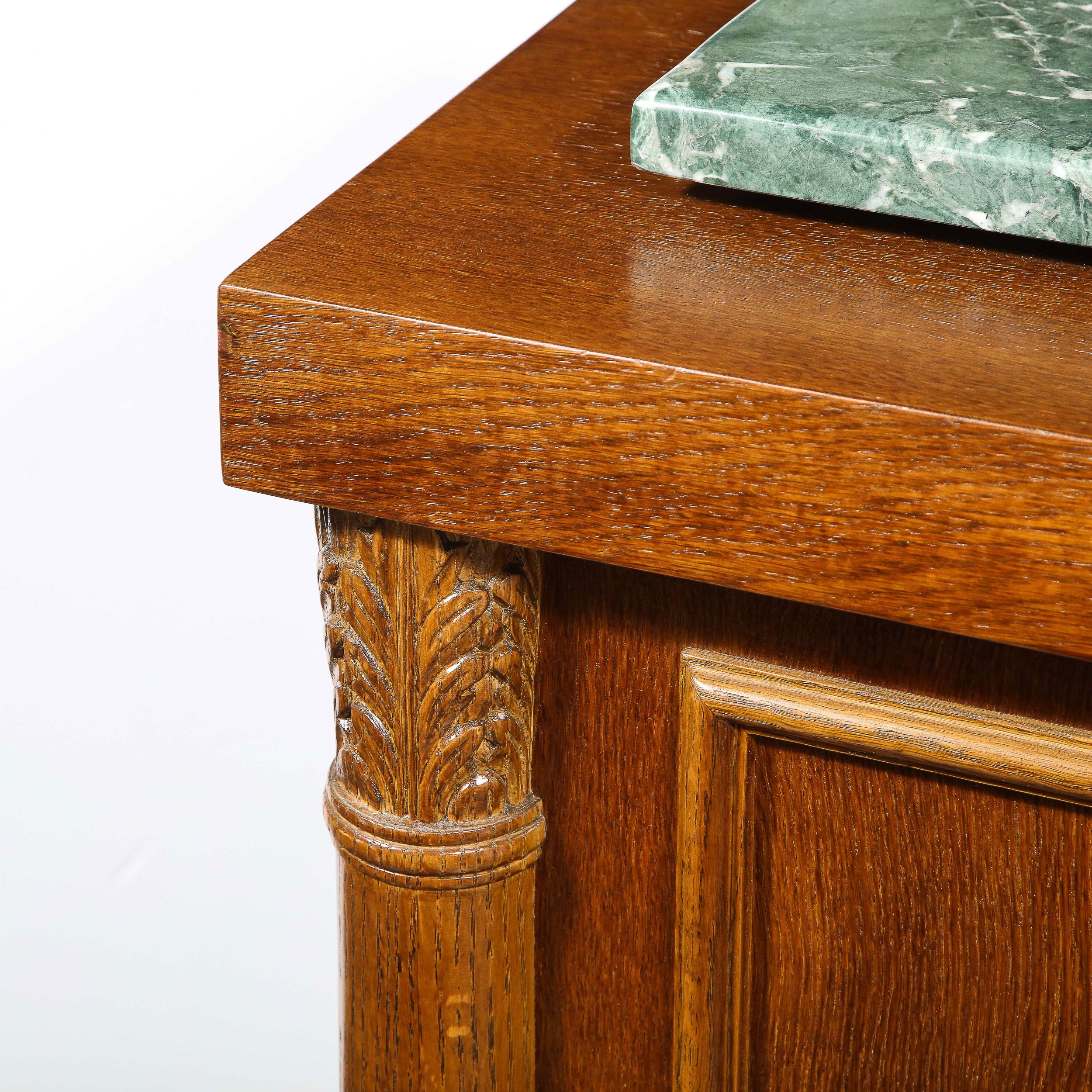Art Deco Hand Rubbed Oak Pedestal with Exotic Green Rotating Marble Top For Sale 2