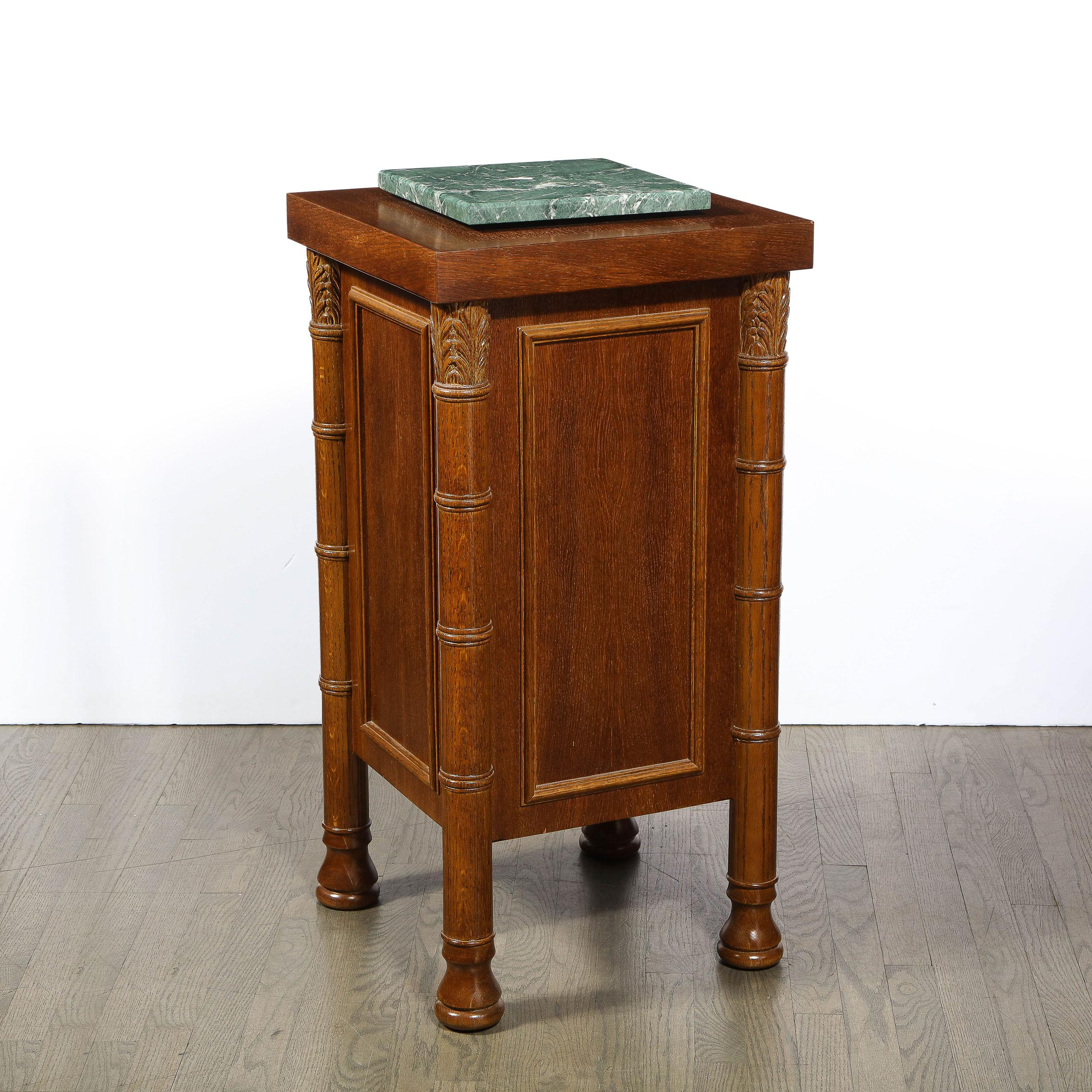 Art Deco Hand Rubbed Oak Pedestal with Exotic Green Rotating Marble Top For Sale 4