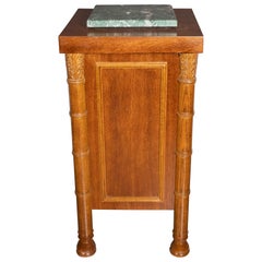 Art Deco Hand Rubbed Oak Pedestal with Exotic Green Rotating Marble Top