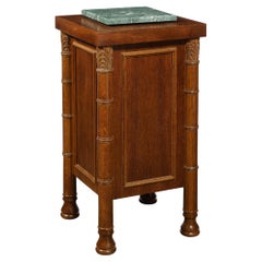 Art Deco Hand Rubbed Oak Pedestal with Exotic Green Rotating Marble Top