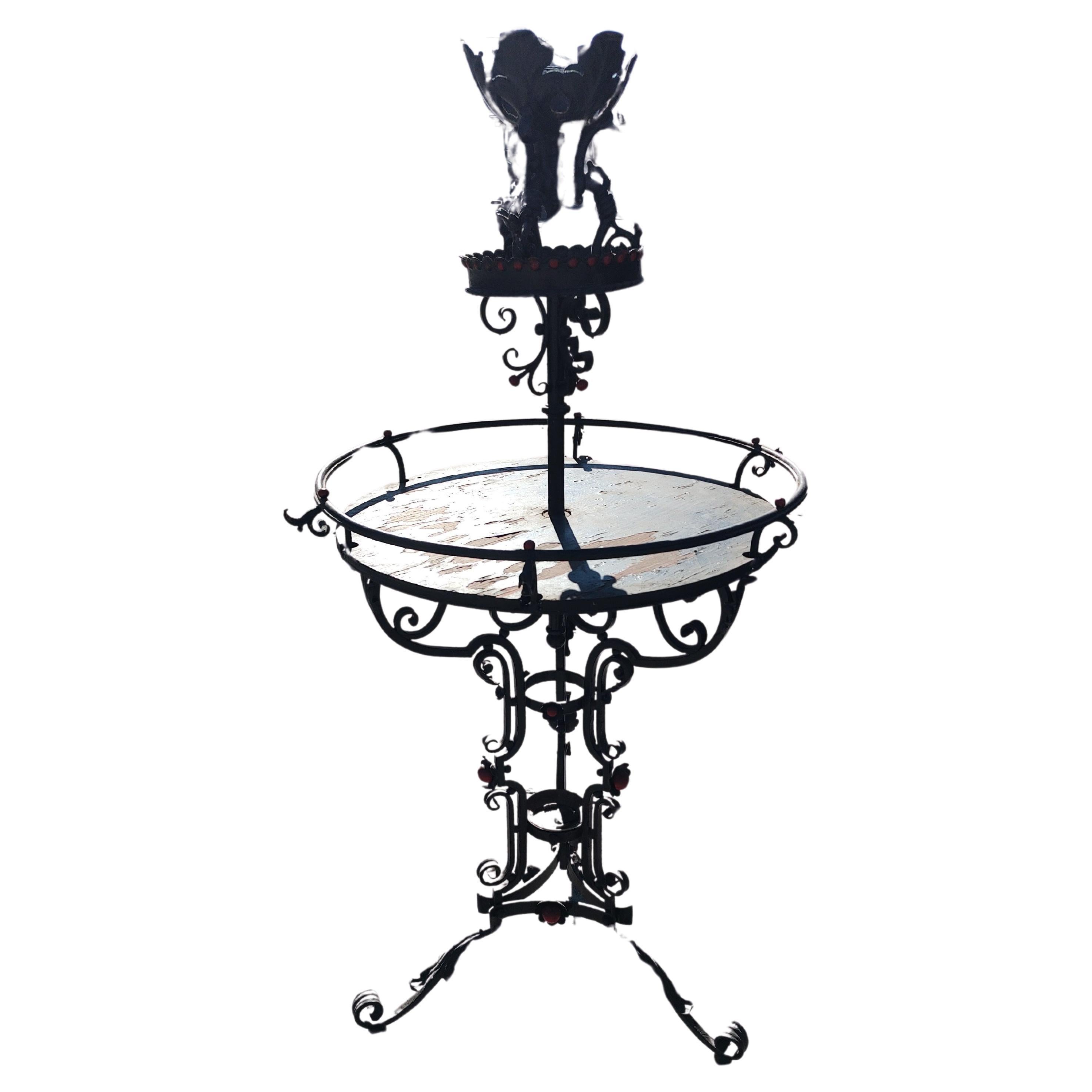 Art Deco Hand Wrought Large Two Tier Plant Stand with Ornamental pieces. Bon état - En vente à Port Jervis, NY