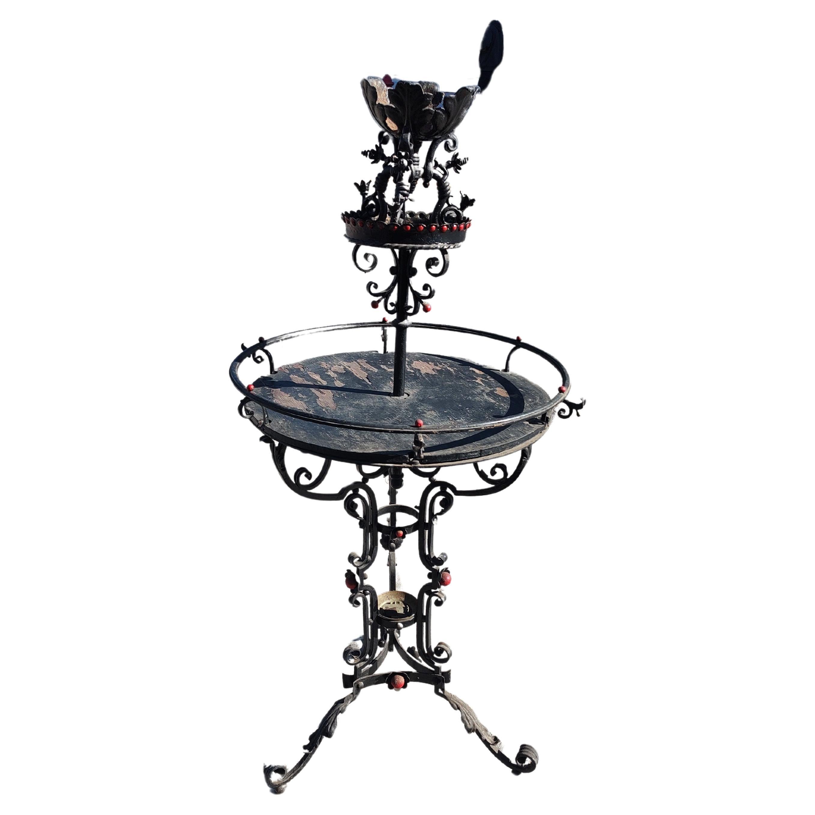 Steel Art Deco Hand Wrought Large Two Tier Plant Stand with Ornamental pieces. For Sale