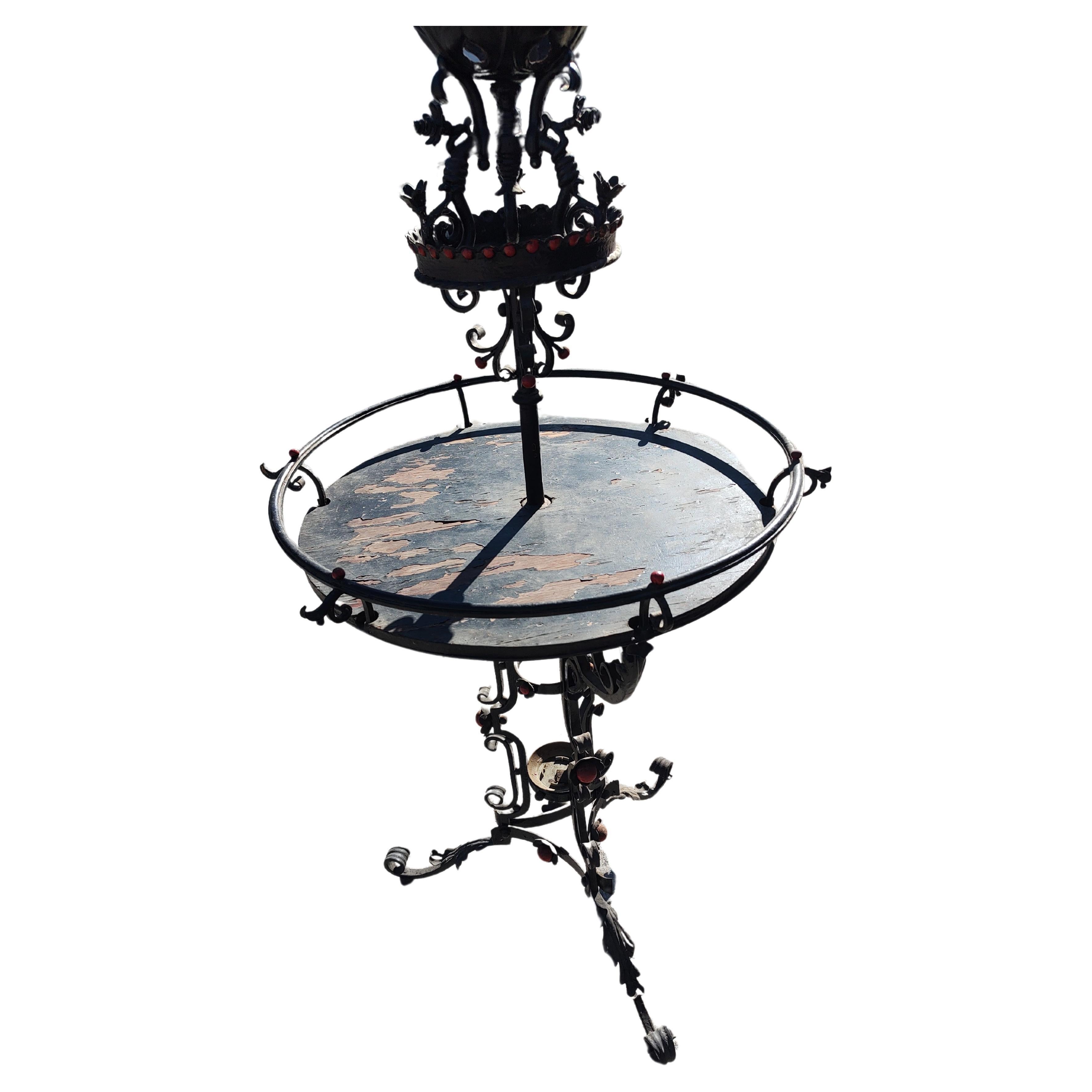 Art Deco Hand Wrought Large Two Tier Plant Stand with Ornamental pieces. (Stahl) im Angebot