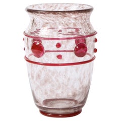 Art Deco Handblown Glass Vase w/ Banded & Circular Garnet Detailing by Daum