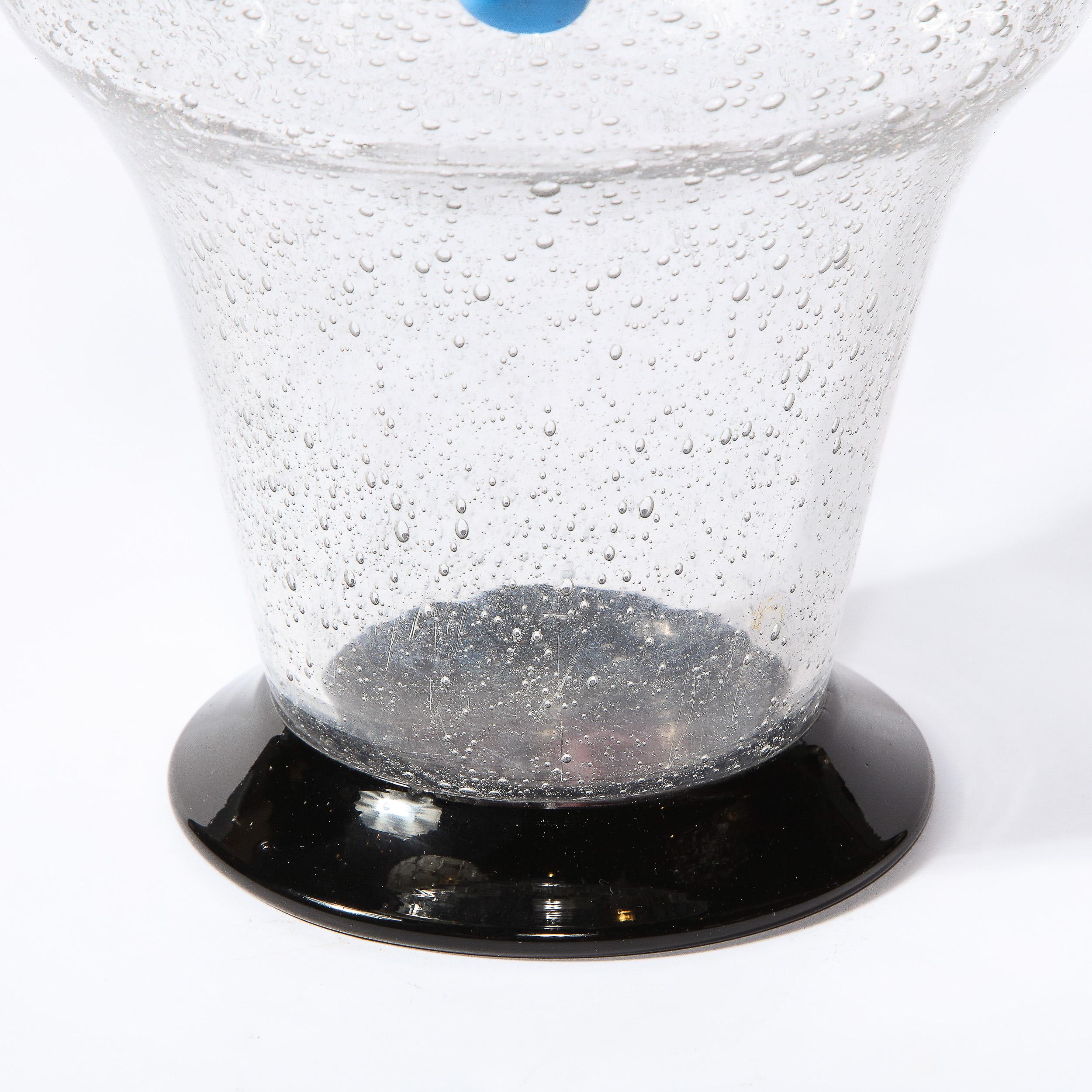 Early 20th Century Art Deco Handblown Vase w/ Blue Ovoid & Black Curvilinear Detailing Signed Daum