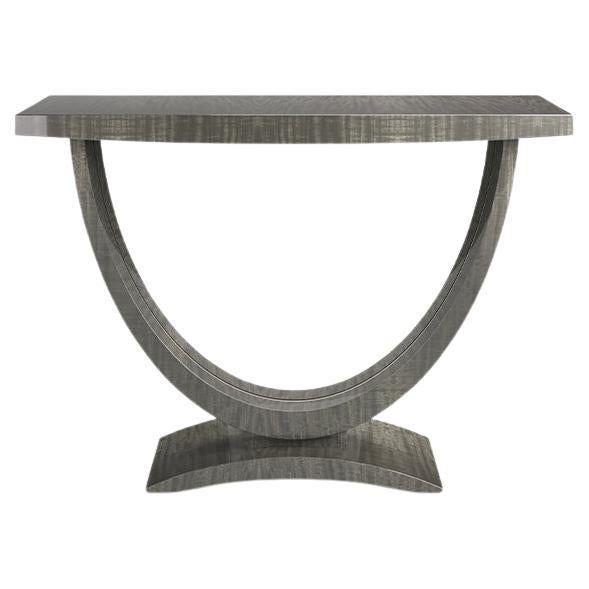Table console de style Art Déco fabriquée à la main en bois anégrane gris