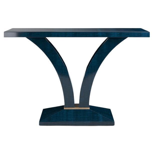 Art Deco Style Handcrafted Console 'Stanbury' in Figured Blue Eucalyptus For Sale