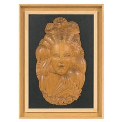 Art Deco Handcrafted Wood Panel Wall Sculpture Venetian Mask, 1930s
