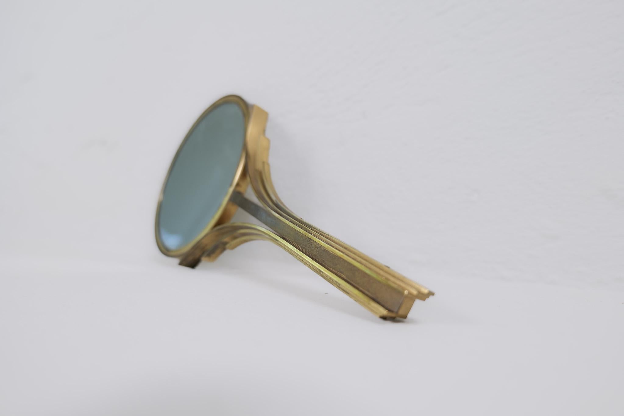Art Deco Espejo de mano Ivar-Ahlenius Bjork Ystad Metall Suecia Años 50 Sueco en venta