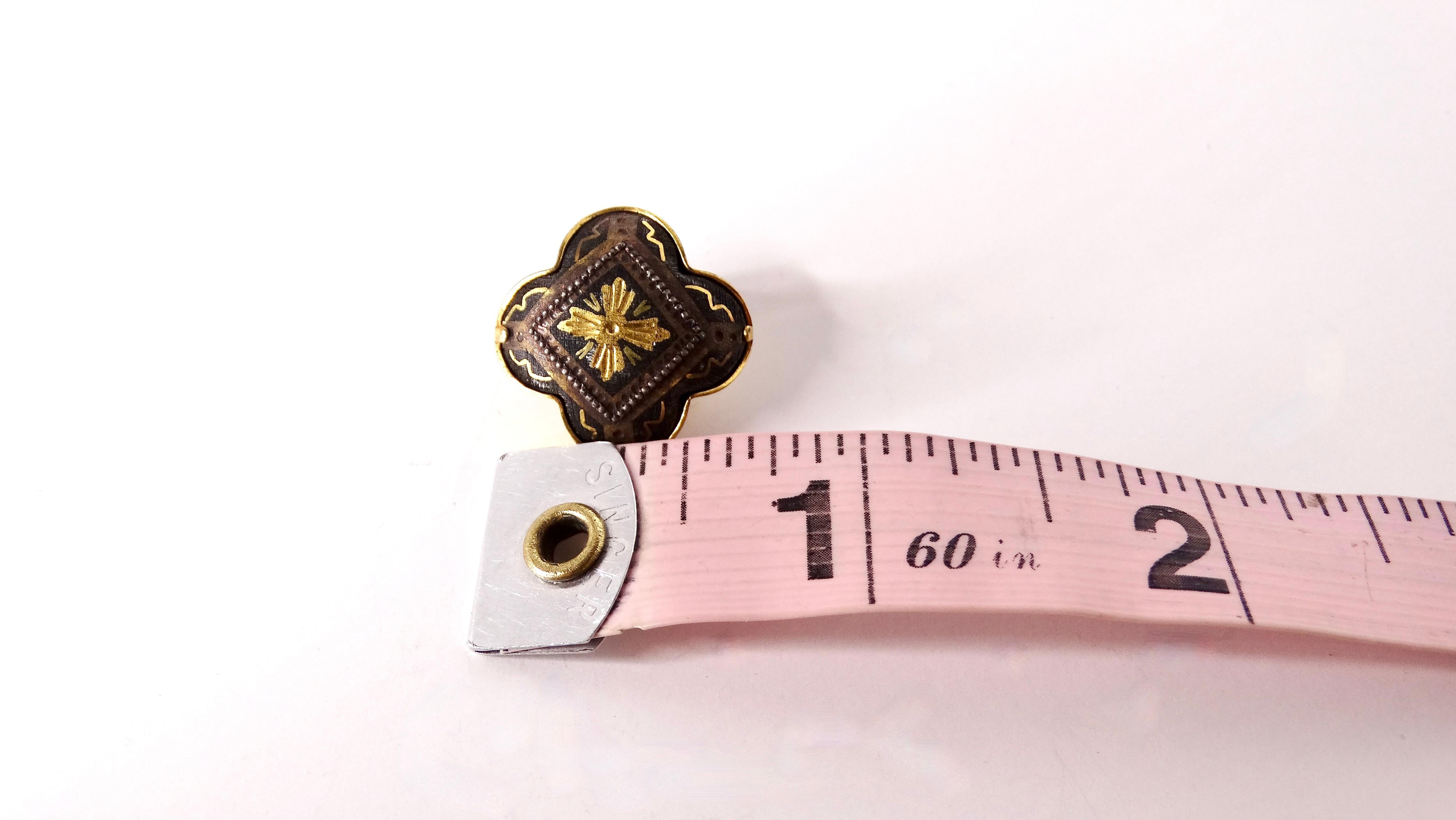 Art Deco Handmade Damascene Clover 18k Gold Plated Earrings For Sale 1