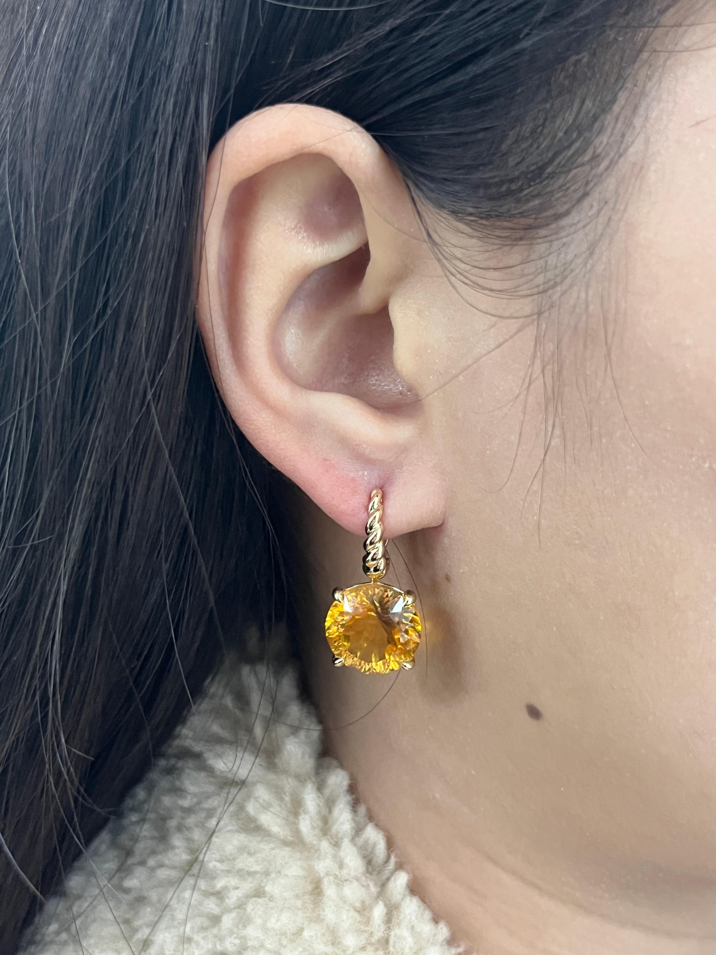 Contemporary Art Deco 18.18Ct Citrine Earrings in 14 Karat Yellow Gold