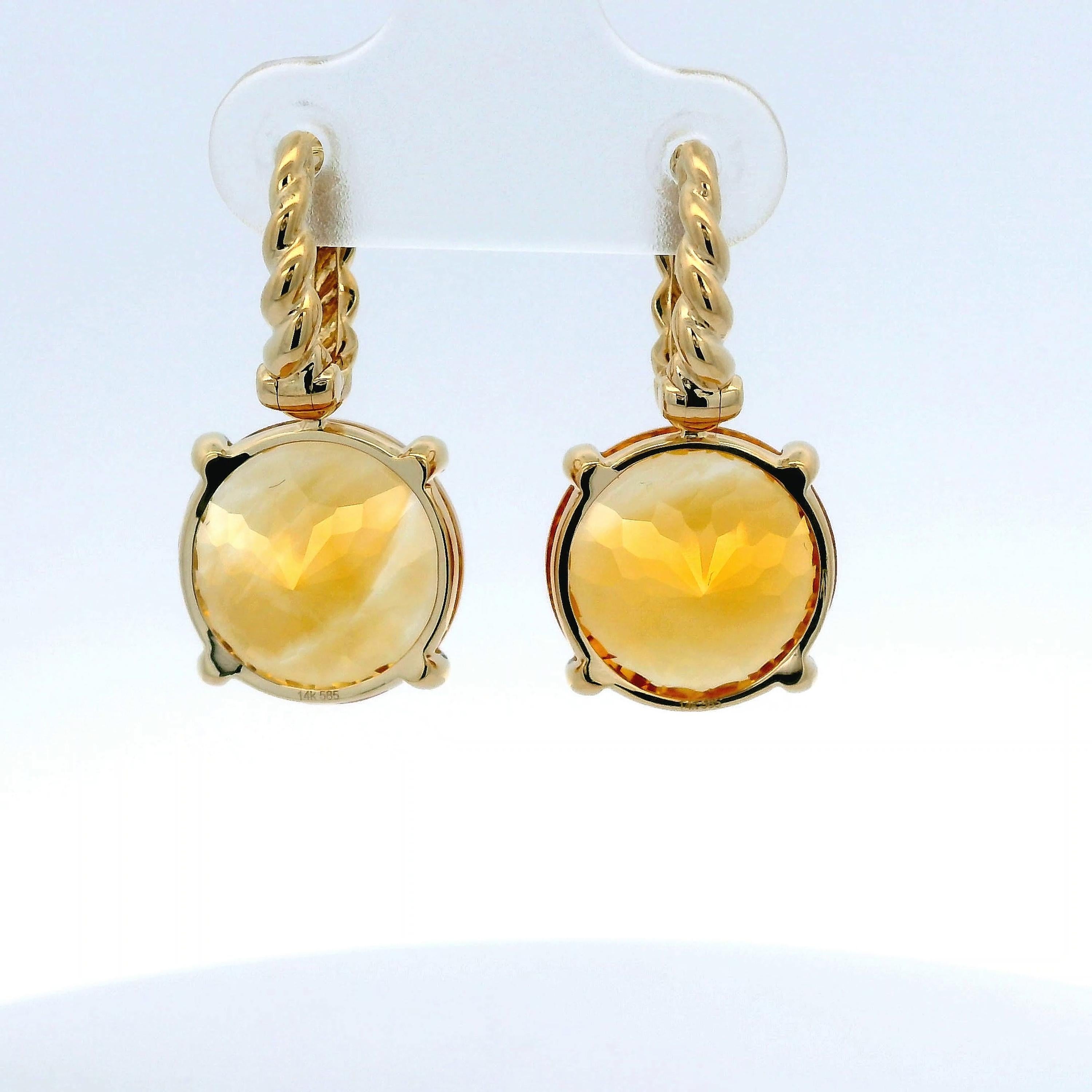 Round Cut Art Deco 18.18Ct Citrine Earrings in 14 Karat Yellow Gold
