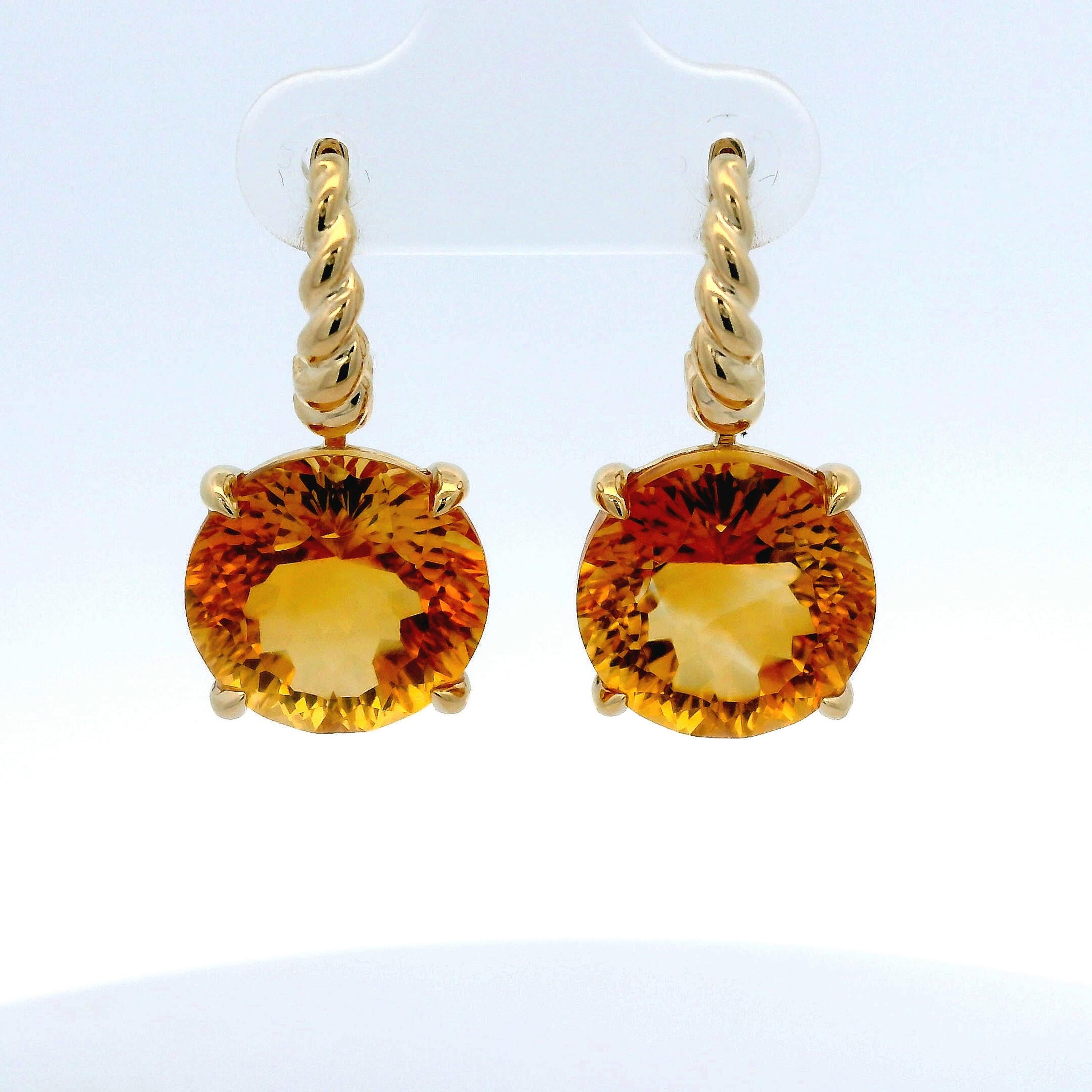 Women's Art Deco 18.18Ct Citrine Earrings in 14 Karat Yellow Gold