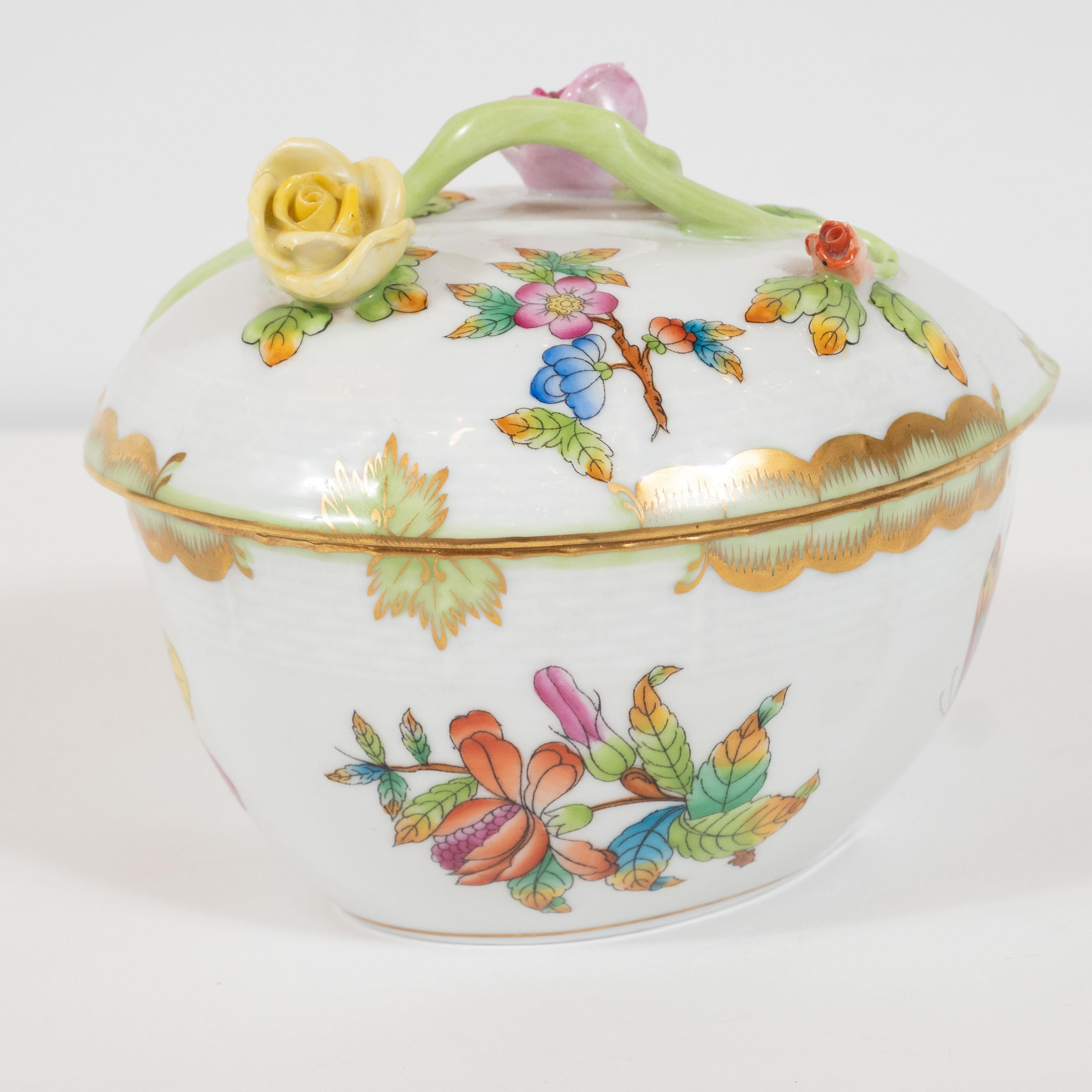 Art Deco Hand Painted Decorative Porcelain Box by Herend of Hungary In Excellent Condition In New York, NY