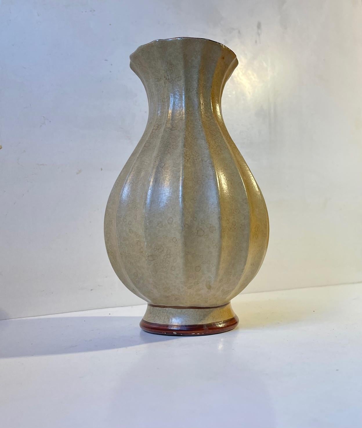 Danish Art Deco Handprinted Earthenware Vase by Knabstrup, 1930s For Sale