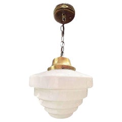 Art Deco Hängekette Messing Decke Pendelleuchte w / gestufte Milchglas Globe