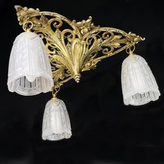 ART DECO Hanging Lamp Bronze Chandelier Ceiling Lamp, 1930s
