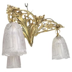 ART DECO Hanging Lamp Bronze Chandelier Ceiling Lamp, 1930s