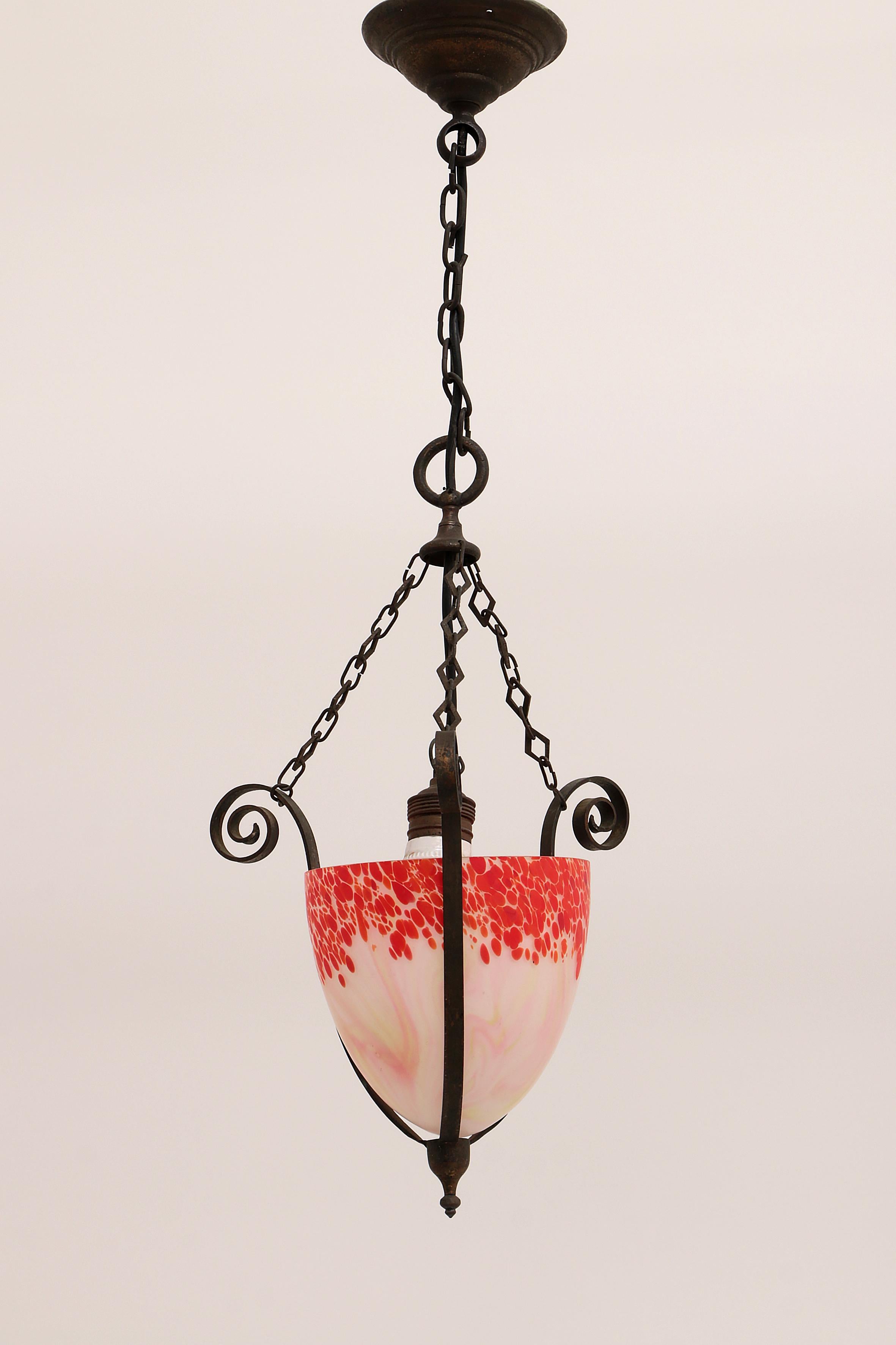 French Art Deco Hanging Lamp Charles Schneider, 1930, France