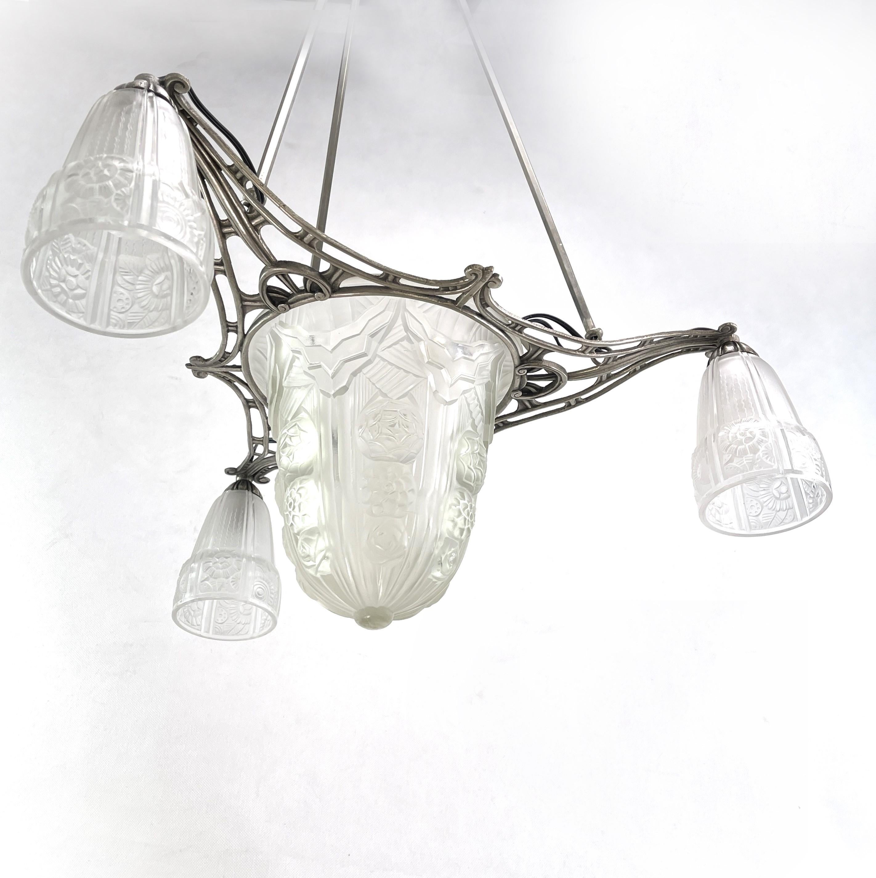 Lampada a sospensione Art Déco di Noverdy France, anni '30 in vendita 4