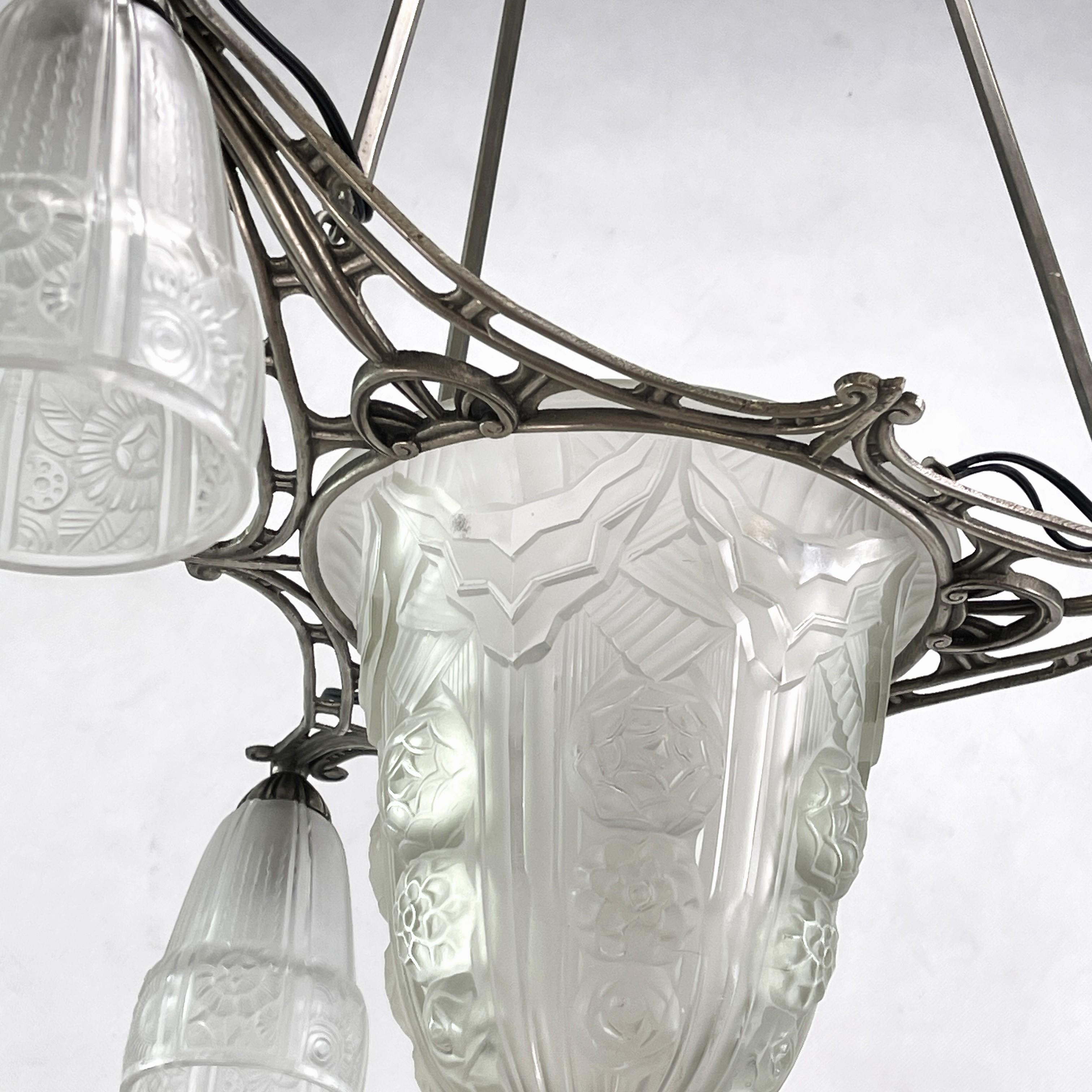French Art Deco Hanging Lamp from Noverdy France, 1930s For Sale